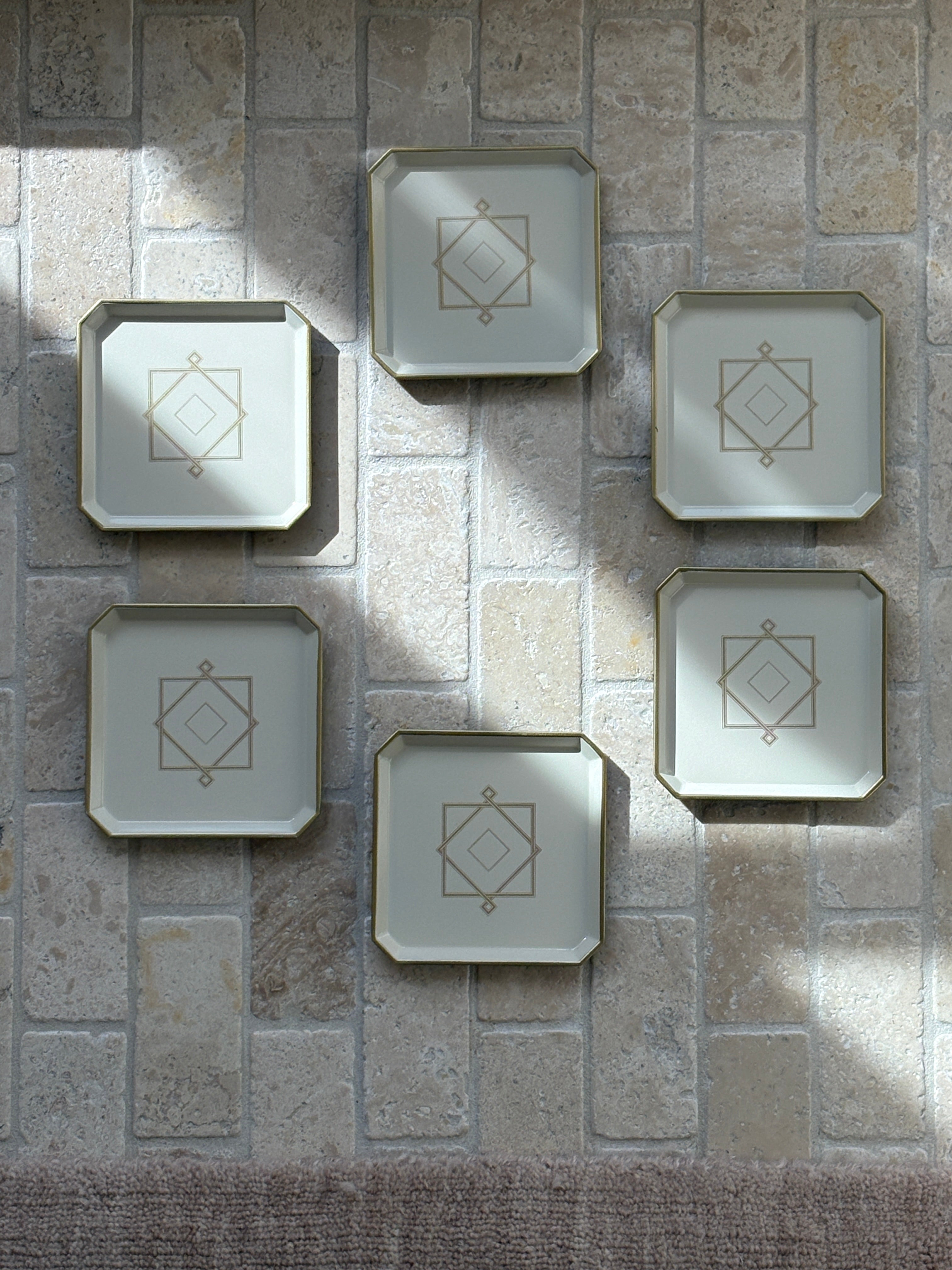 Christofle Art Deco Lacquer Coaster Set of 6 for Pavillon Christofle in Cream Gold