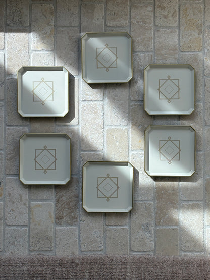 Christofle Art Deco Lacquer Coaster Set of 6 for Pavillon Christofle in Cream Gold