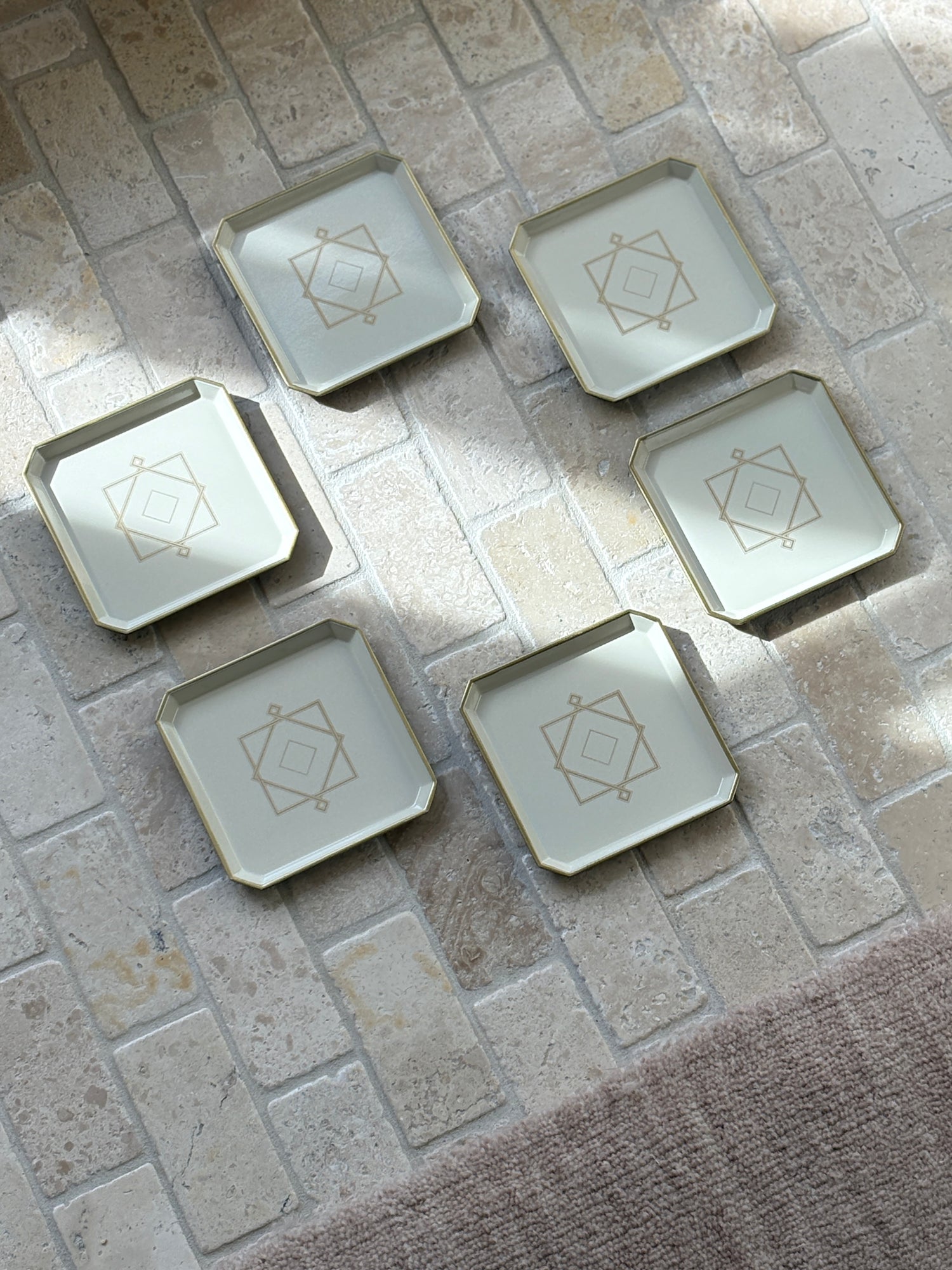 Christofle Art Deco Lacquer Coaster Set of 6 for Pavillon Christofle in Cream Gold