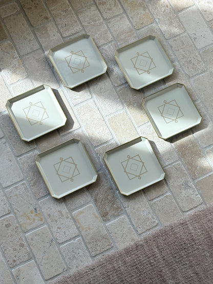 Christofle Art Deco Lacquer Coaster Set of 6 for Pavillon Christofle in Cream Gold