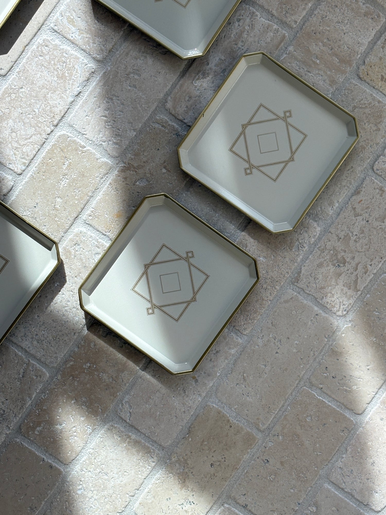 Christofle Art Deco Lacquer Coaster Set of 6 for Pavillon Christofle in Cream Gold
