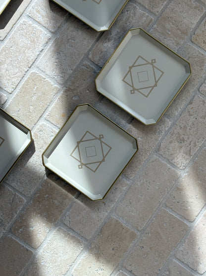 Christofle Art Deco Lacquer Coaster Set of 6 for Pavillon Christofle in Cream Gold