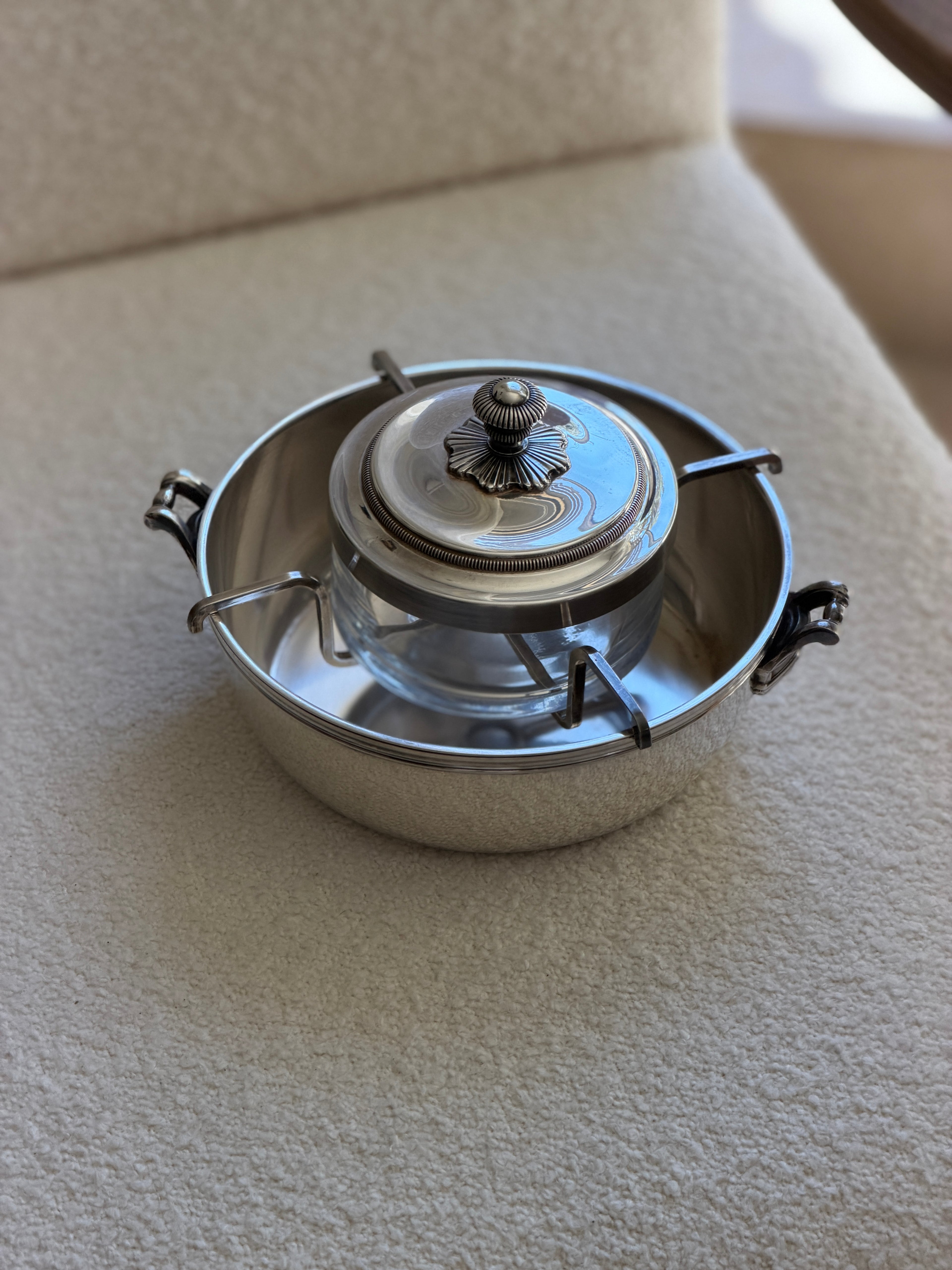 Christofle Decorative &amp; Sculptural Caviar Server with Glass Bowl