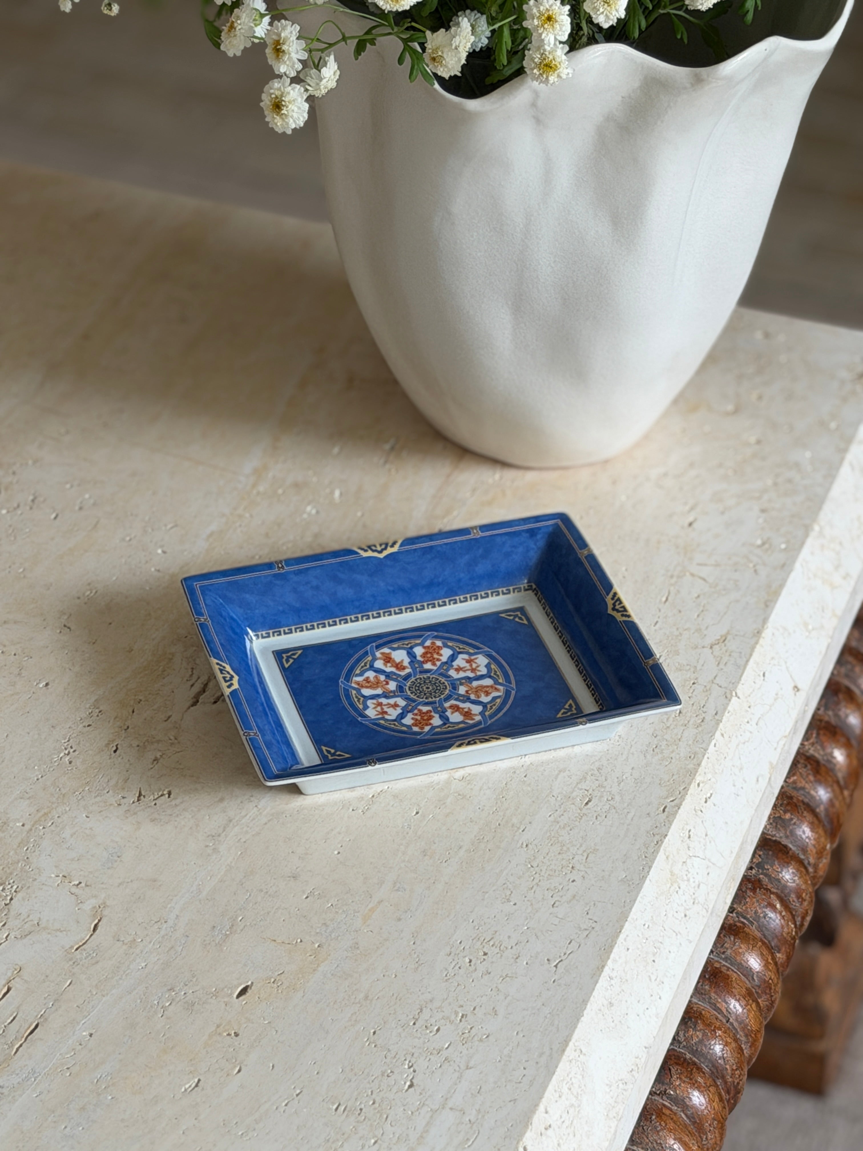 Christofle Oceana Blue Gingko Porcelaine Vide Poche Tray | Collectors Gene
