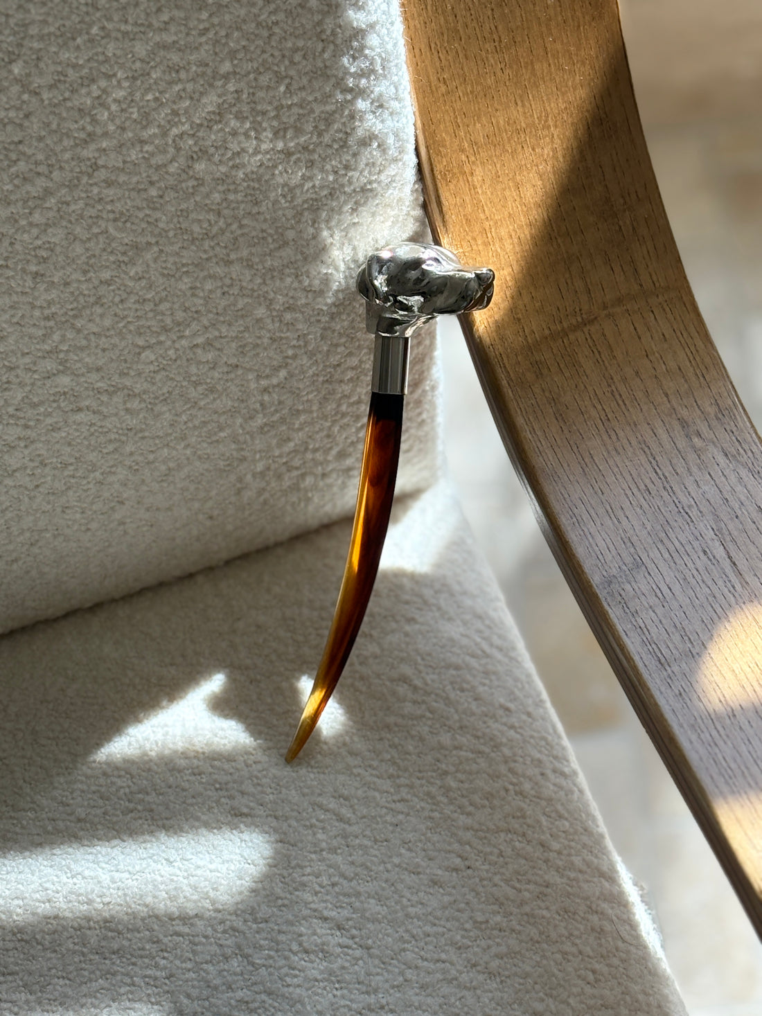 Chrome Dog Head Letter Opener with Amber Lucite Handle | Collectors Gene