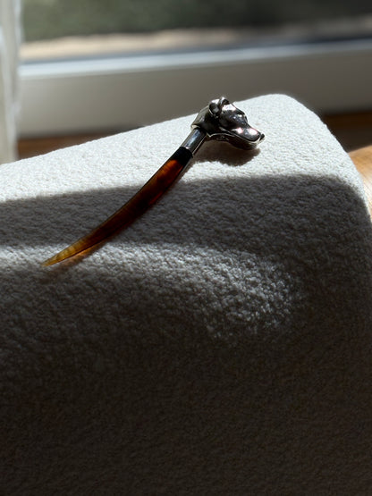 Chrome Dog Head Letter Opener with Amber Lucite Handle | Collectors Gene