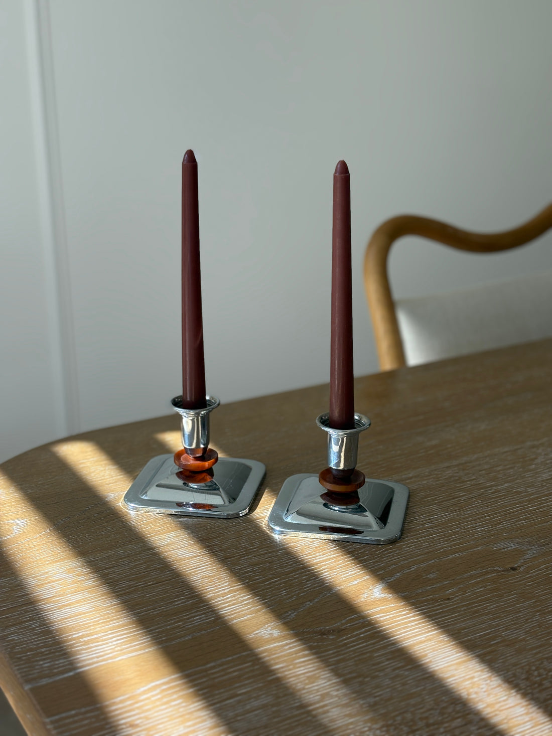 Chrome and Bakelite Taper Candle Holders (Pair) | Collectors Gene