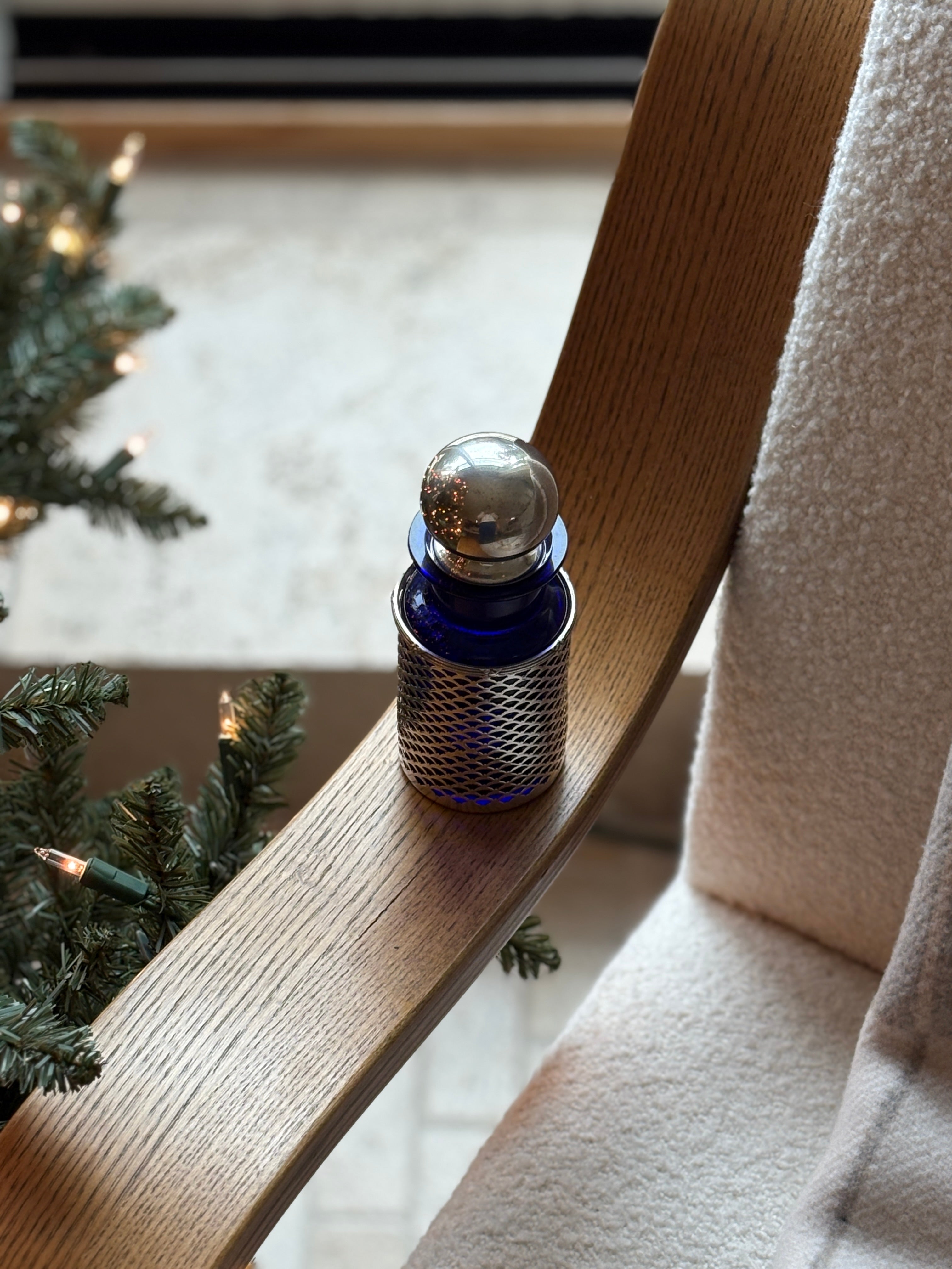 Cobalt Vanity Bottle with Sterling Silver Reticulated Mesh Sleeve - Collectors Gene