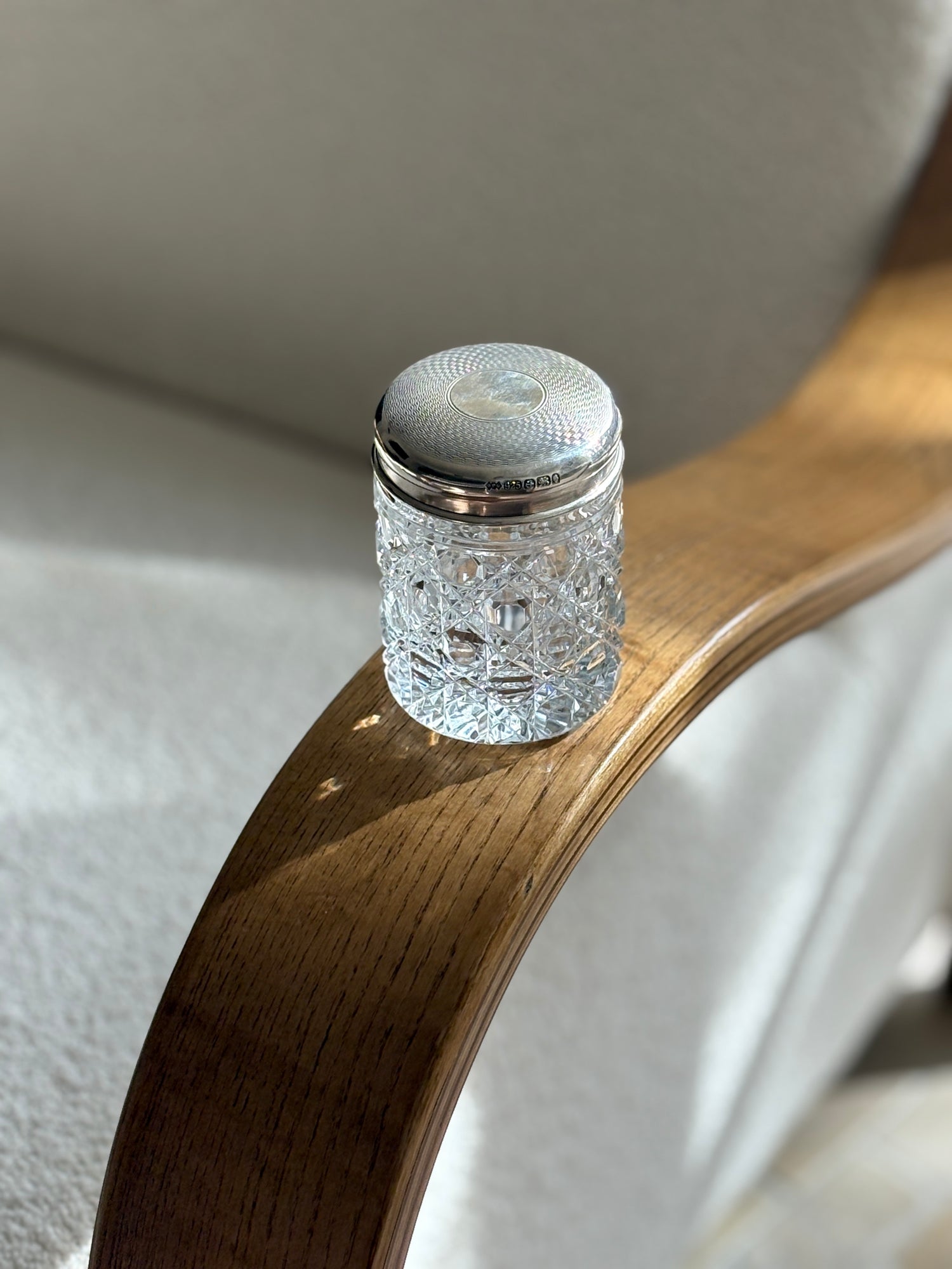 Crystal &amp; Sterling Silver Guilloche Engine Turned Lidded Jar - Birmingham | Collectors Gene