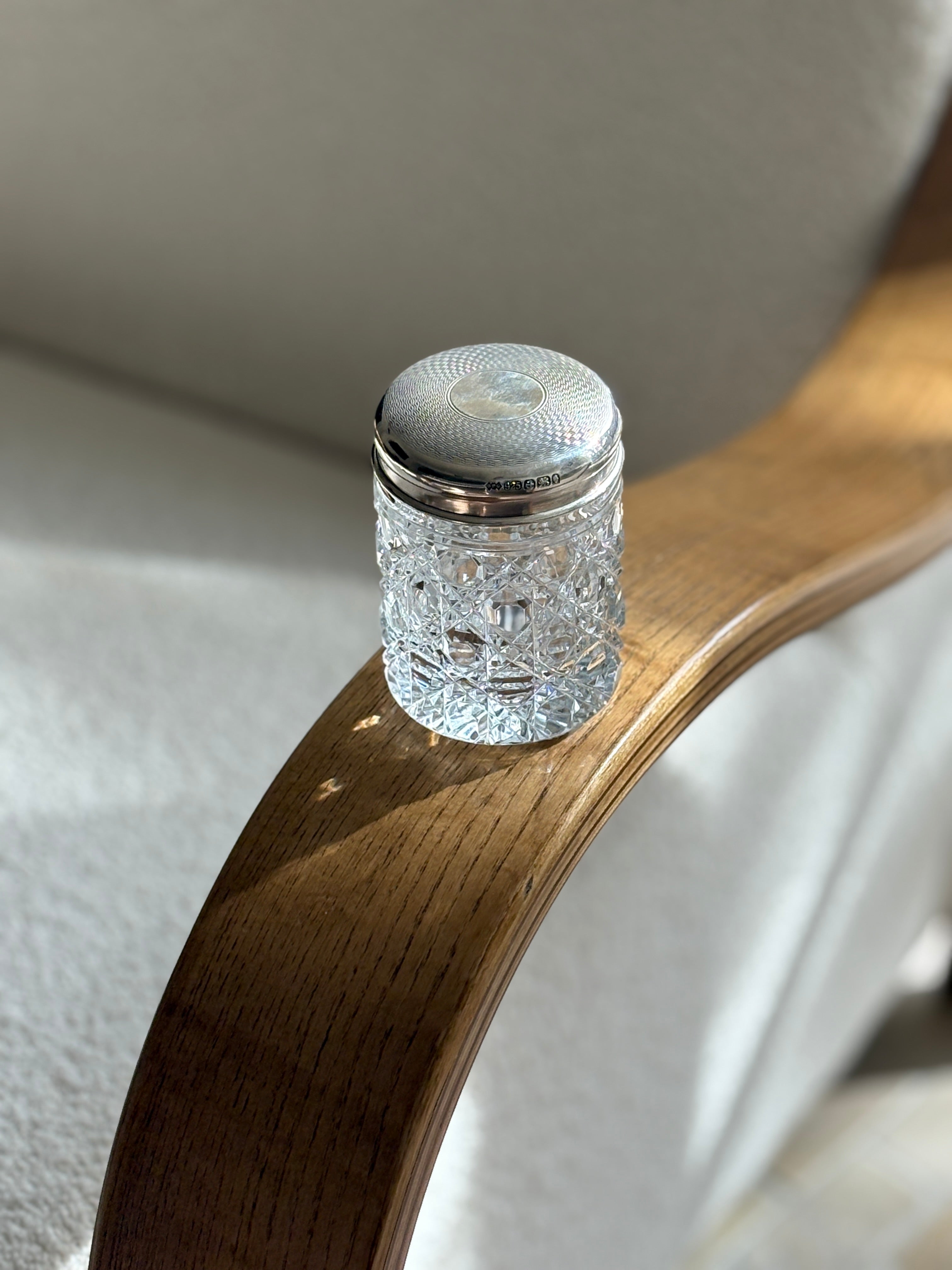 Crystal &amp; Sterling Silver Guilloche Engine Turned Lidded Jar - Birmingham | Collectors Gene