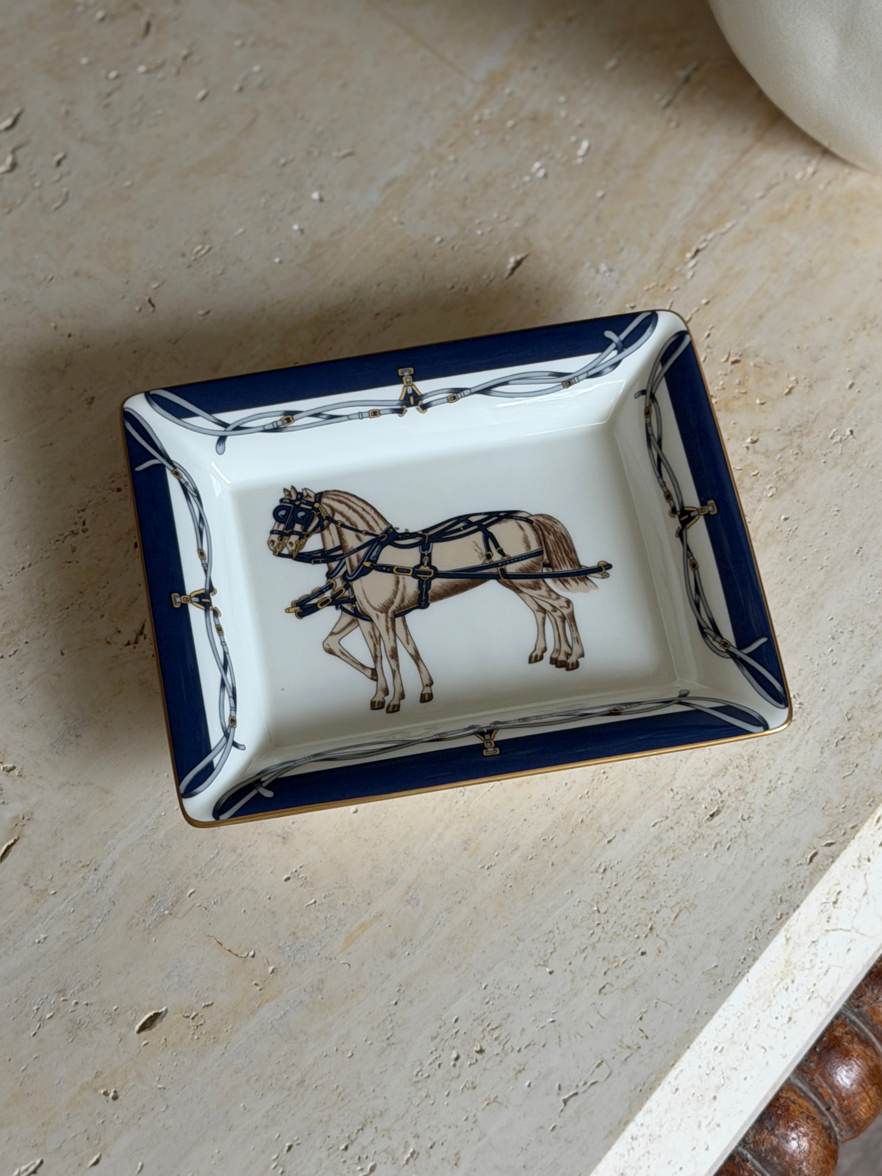 Daniel Hechter Double Horse Blue Vide Poche Tray in Bone China | Collectors Gene