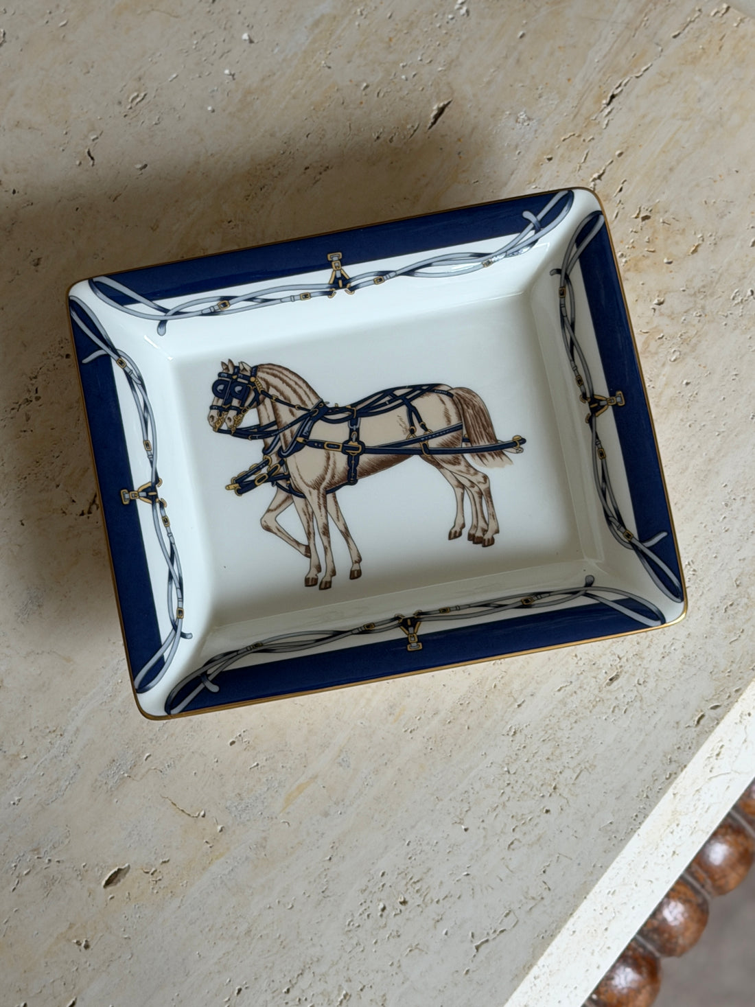 Daniel Hechter Double Horse Blue Vide Poche Tray in Bone China | Collectors Gene