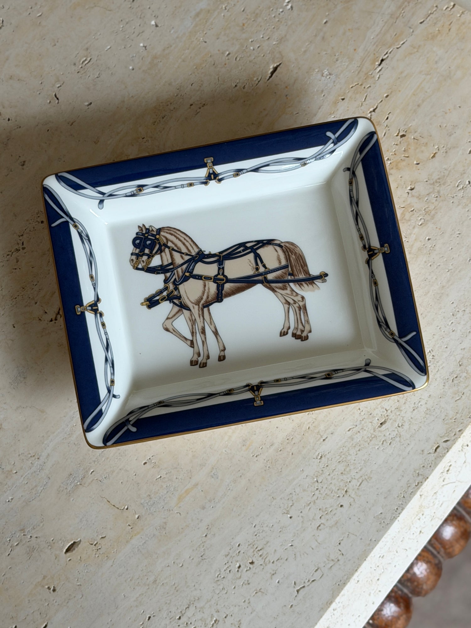 Daniel Hechter Double Horse Blue Vide Poche Tray in Bone China | Collectors Gene