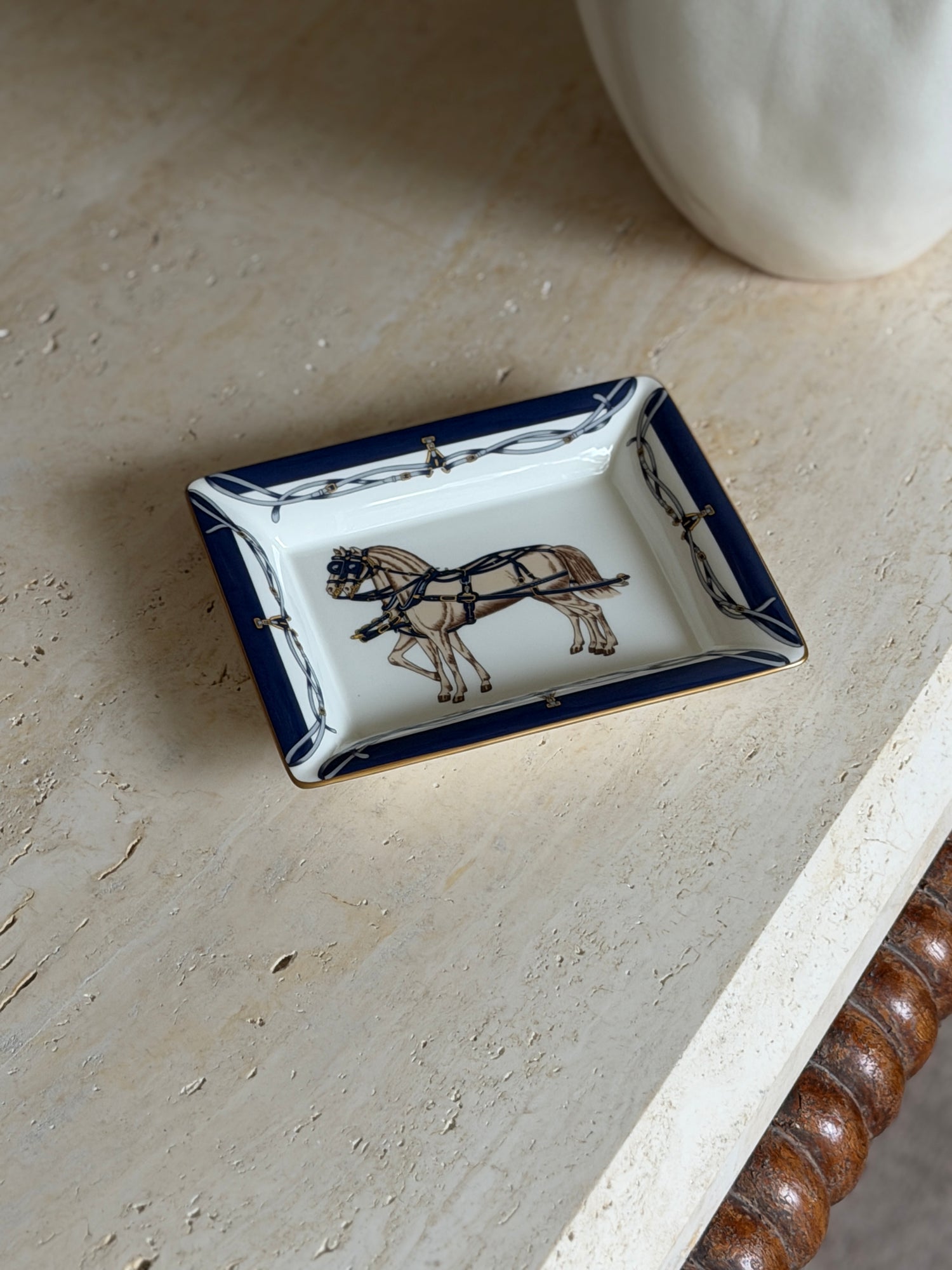 Daniel Hechter Double Horse Blue Vide Poche Tray in Bone China | Collectors Gene