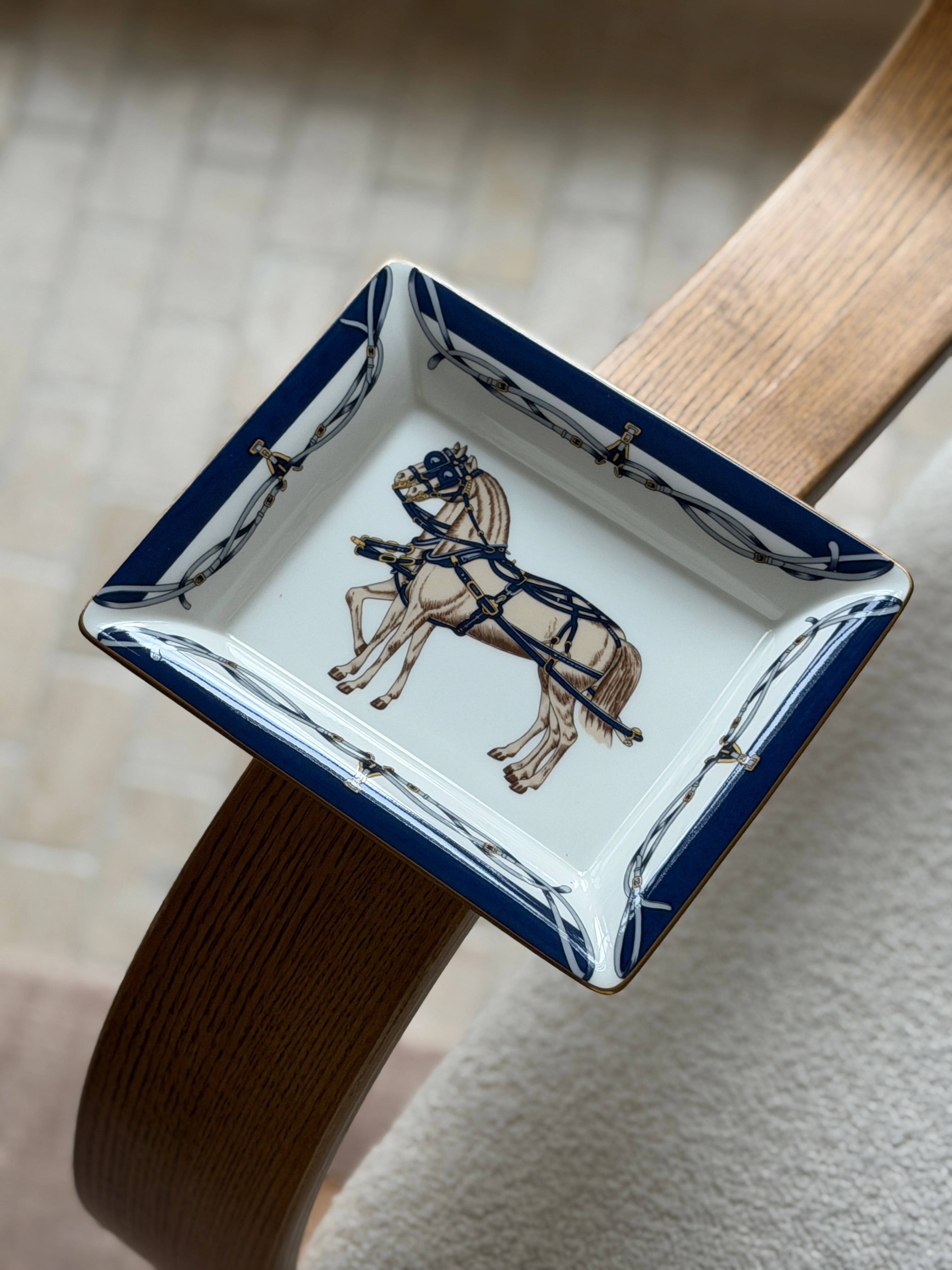 Daniel Hechter Double Horse Blue Vide Poche Tray in Bone China | Collectors Gene