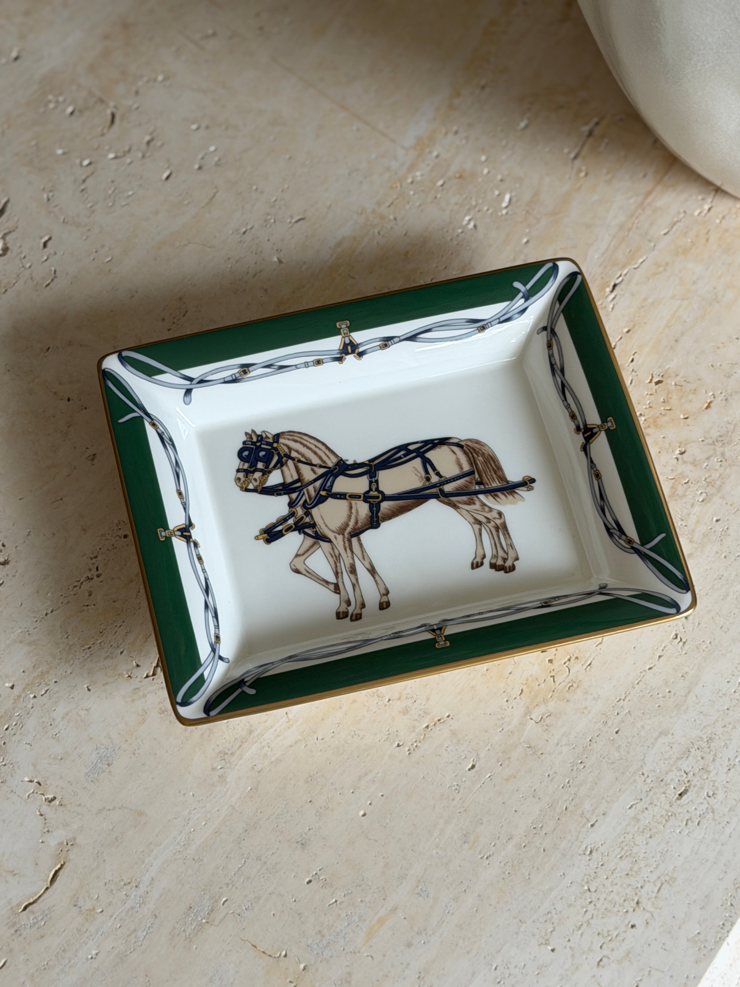 Daniel Hechter Double Horse Green Vide Poche Tray in Bone China | Collectors Gene