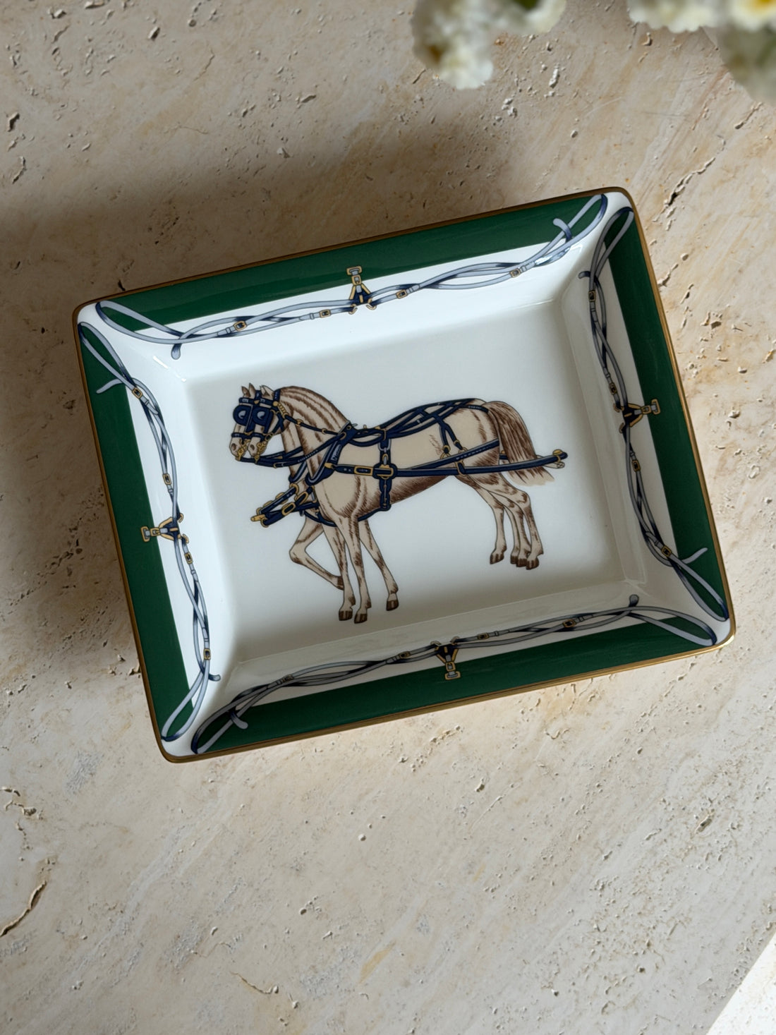 Daniel Hechter Double Horse Green Vide Poche Tray in Bone China | Collectors Gene