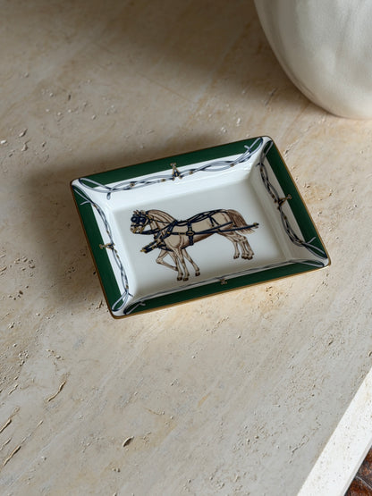 Daniel Hechter Double Horse Green Vide Poche Tray in Bone China | Collectors Gene