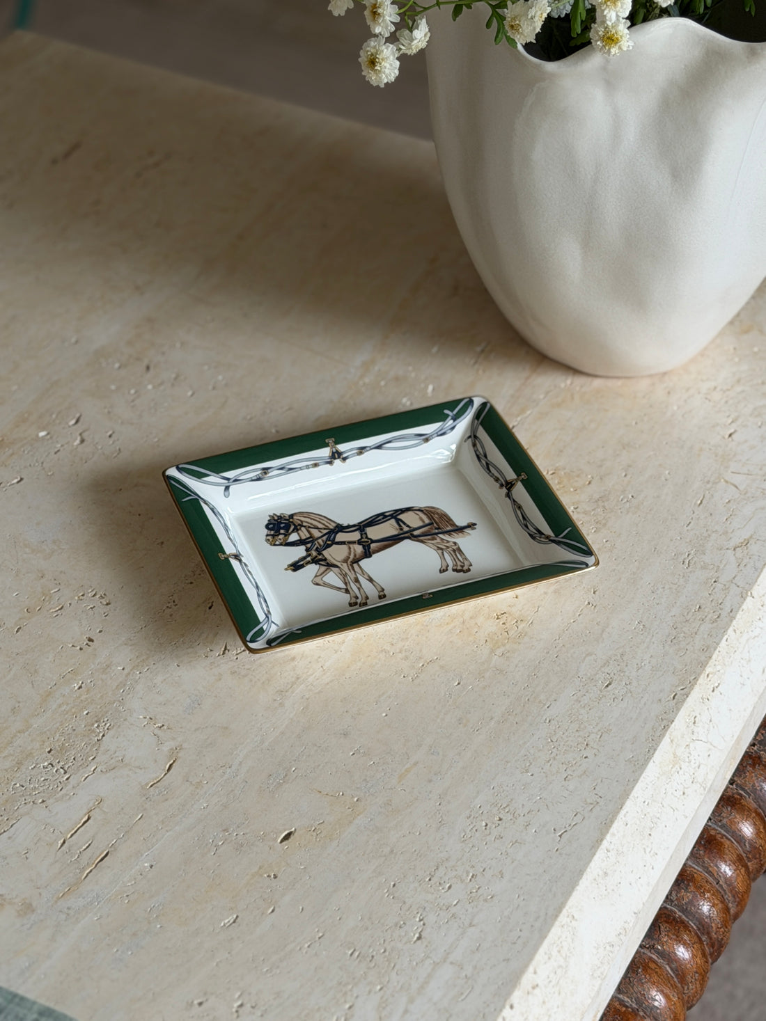Daniel Hechter Double Horse Green Vide Poche Tray in Bone China | Collectors Gene