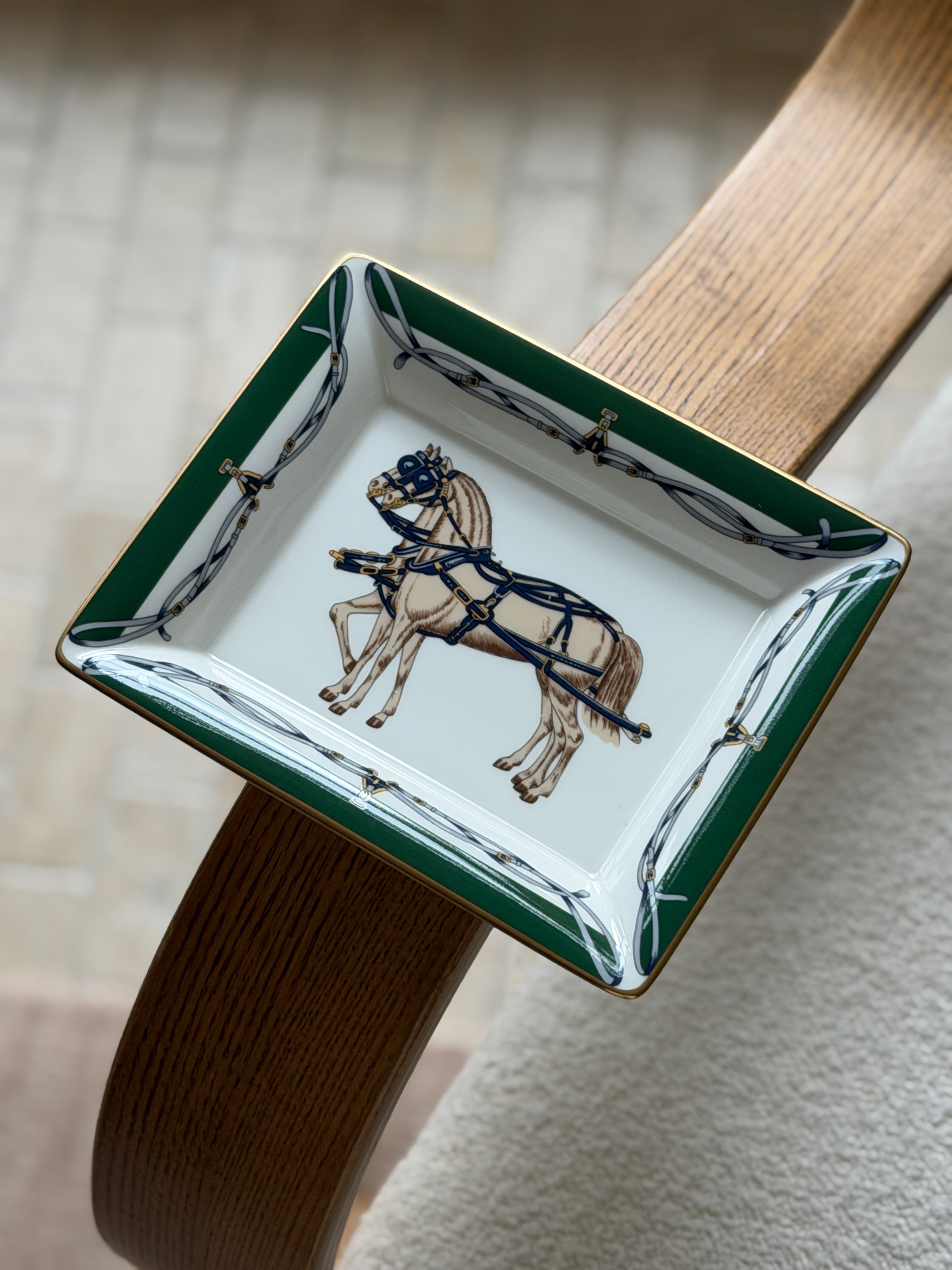 Daniel Hechter Double Horse Green Vide Poche Tray in Bone China | Collectors Gene