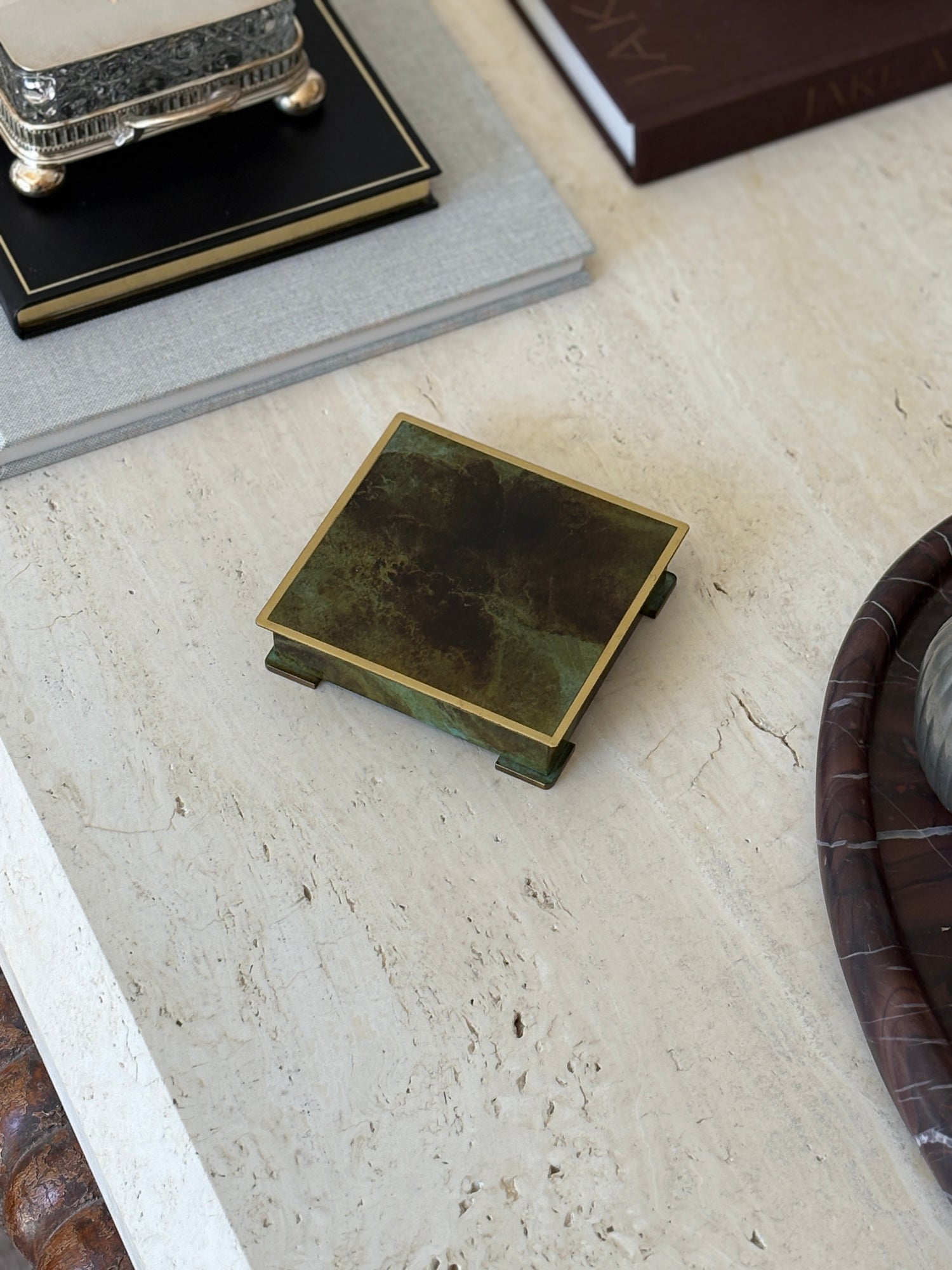 Danish Art Deco Patinated Bronze Trinket Box with Wood Liner by Bronce Denmark | Collectors Gene