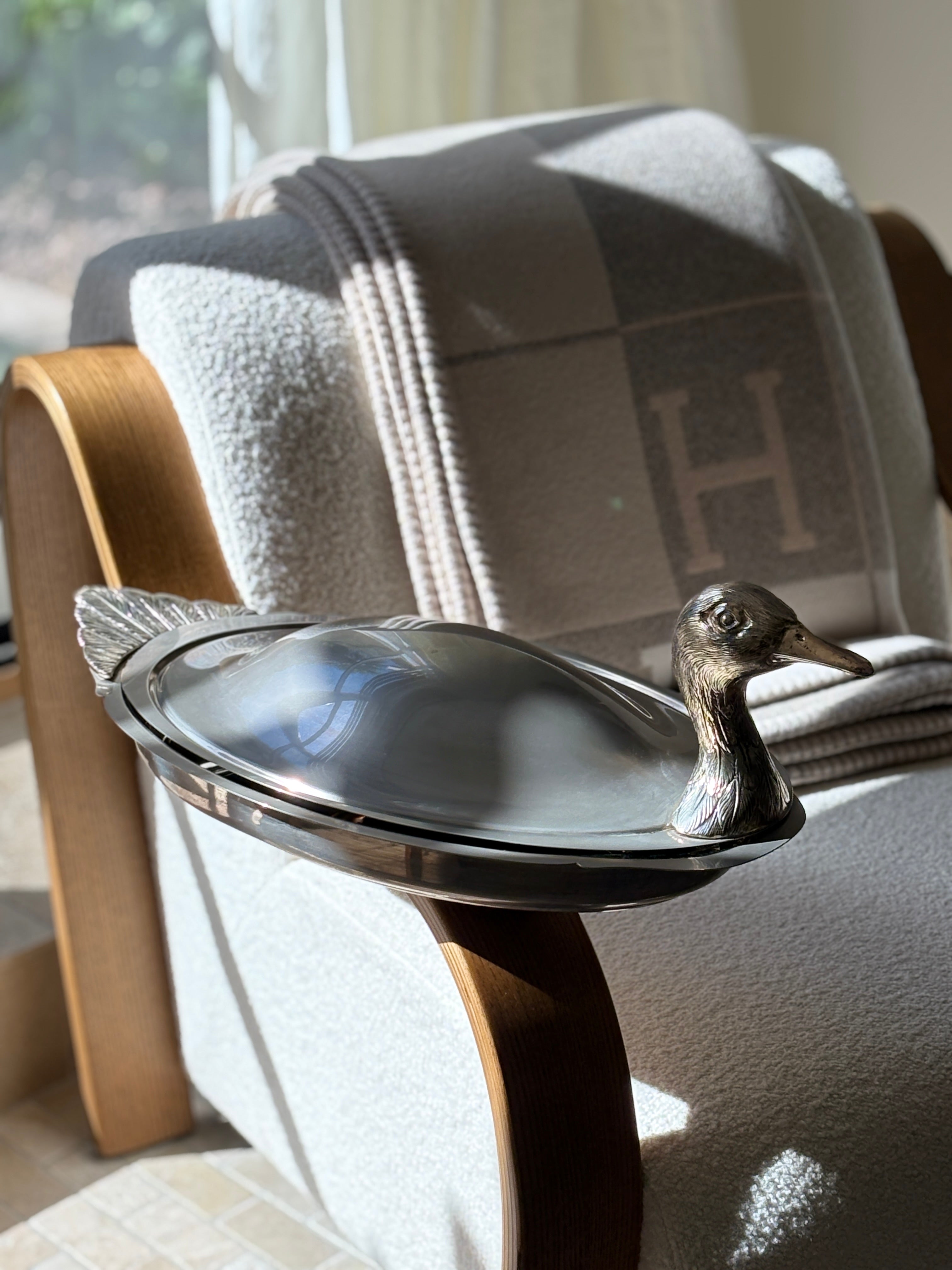 Duck Head Tail Serving Dish with Insert in Silver Plate | Collectors Gene
