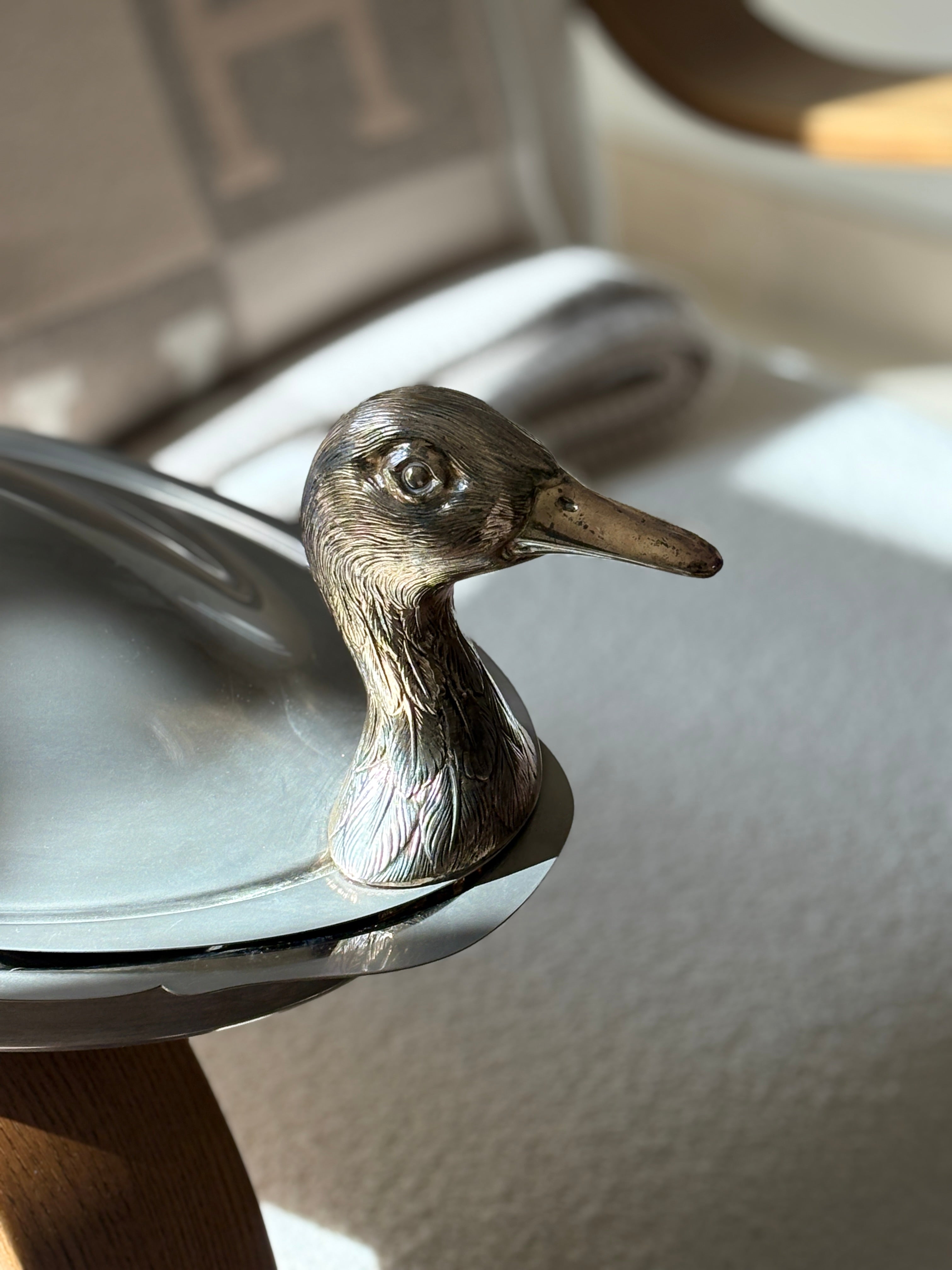 Duck Head Tail Serving Dish with Insert in Silver Plate | Collectors Gene