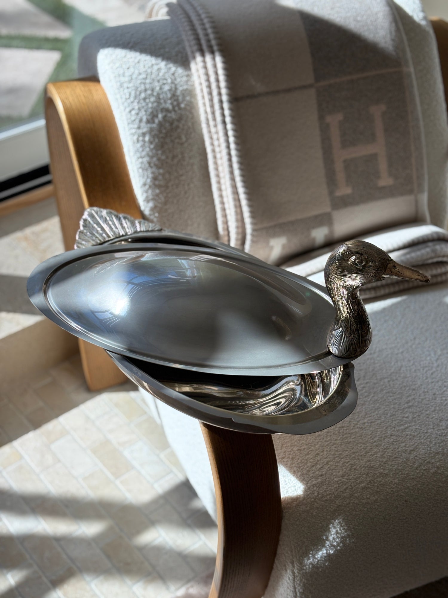 Duck Head Tail Serving Dish with Insert in Silver Plate | Collectors Gene