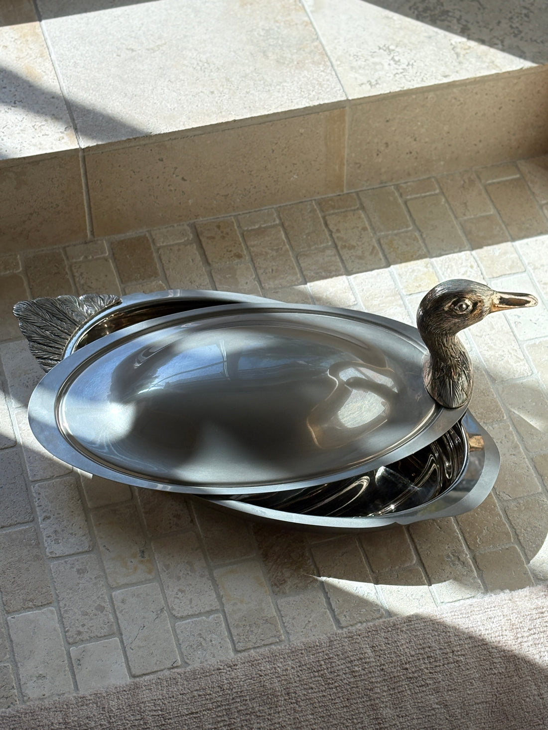 Duck Head Tail Serving Dish with Insert in Silver Plate | Collectors Gene