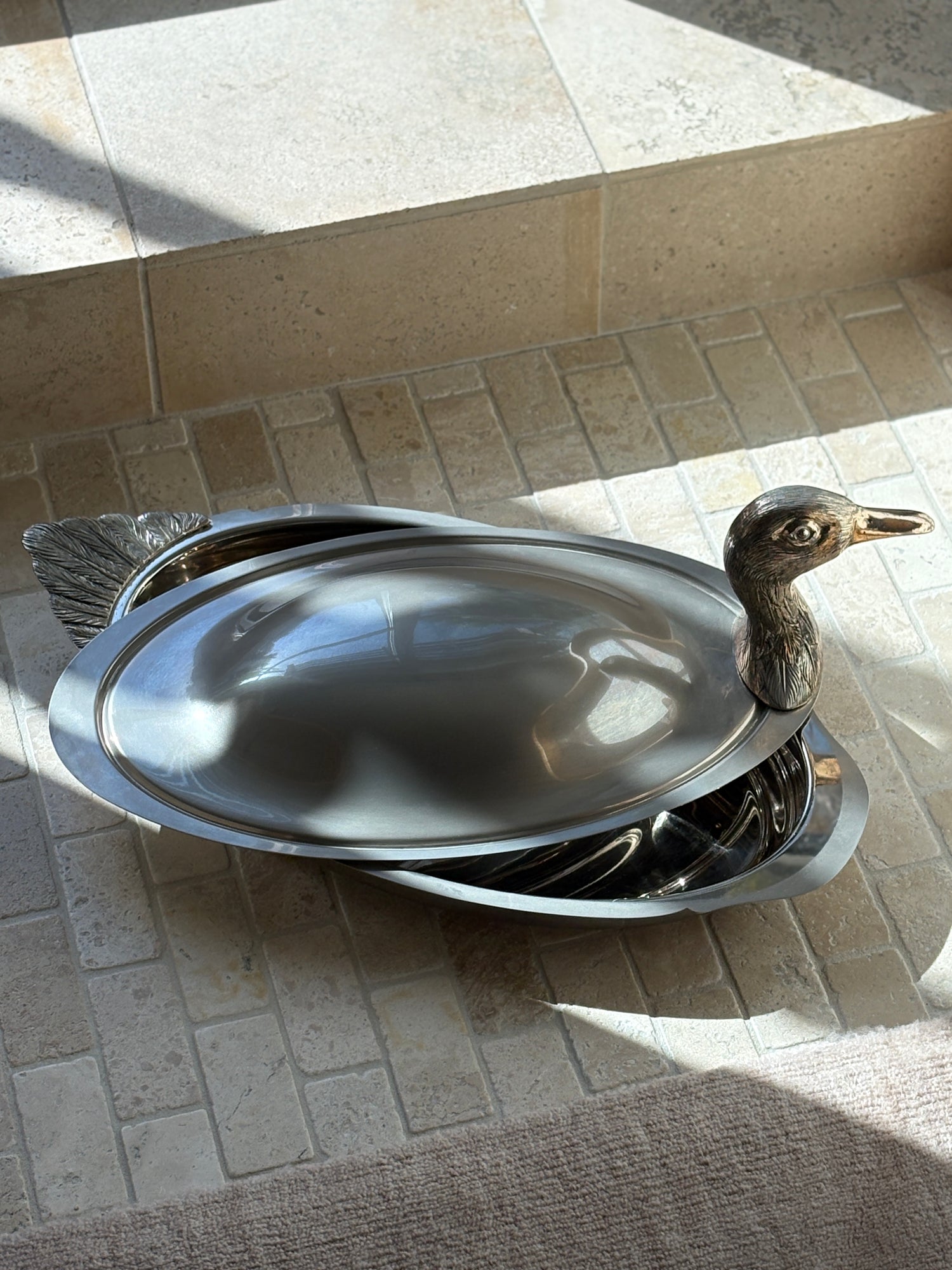 Duck Head Tail Serving Dish with Insert in Silver Plate | Collectors Gene