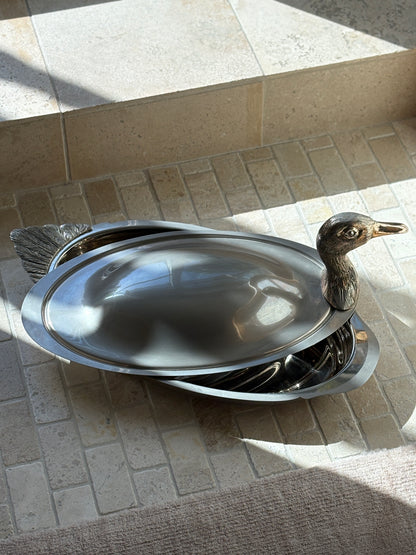 Duck Head Tail Serving Dish with Insert in Silver Plate | Collectors Gene