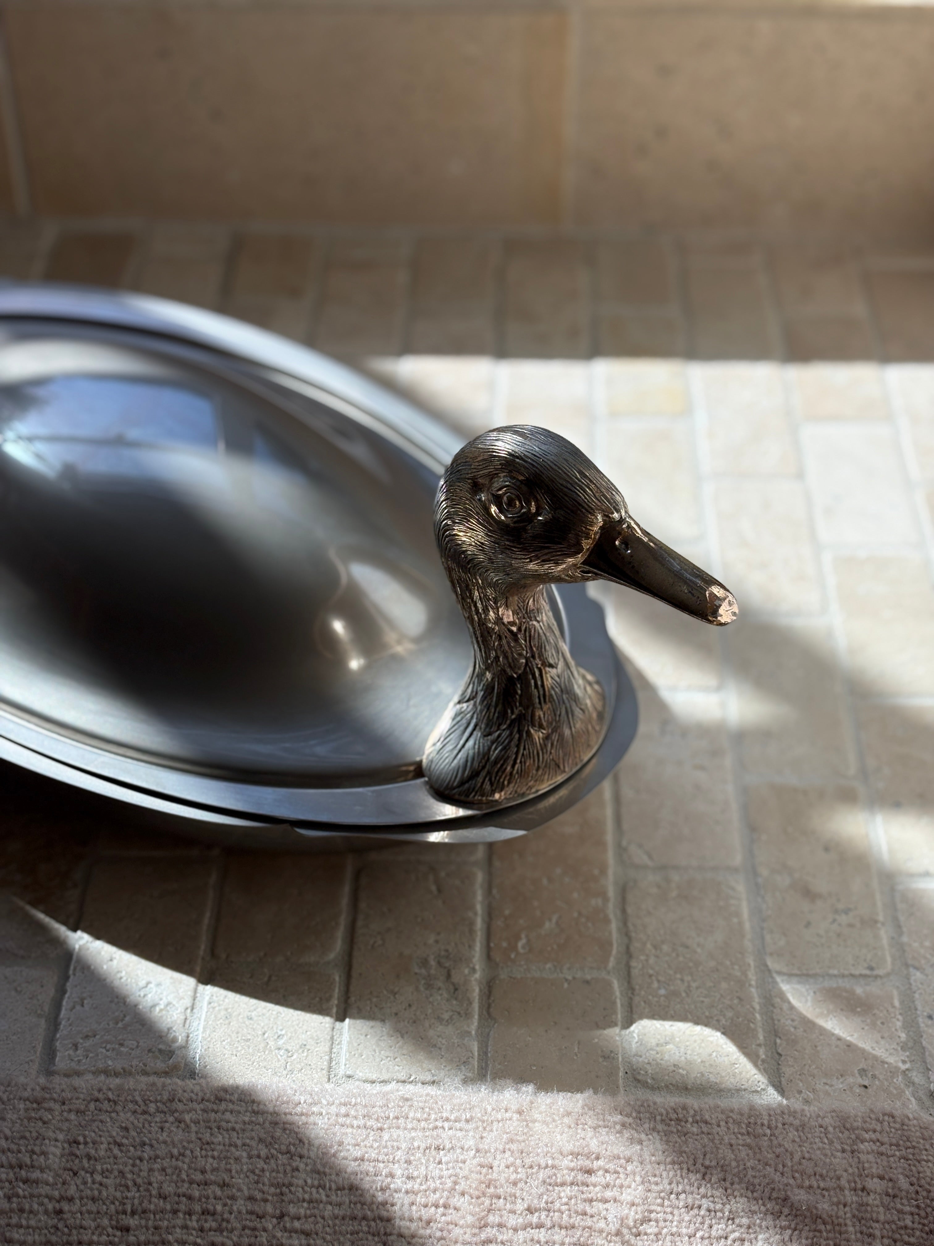 Duck Head Tail Serving Dish with Insert in Silver Plate | Collectors Gene