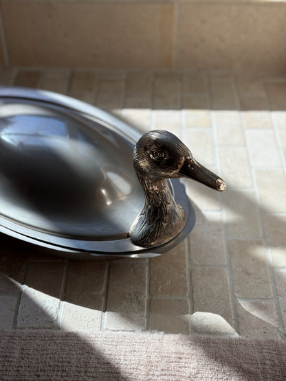 Duck Head Tail Serving Dish with Insert in Silver Plate | Collectors Gene