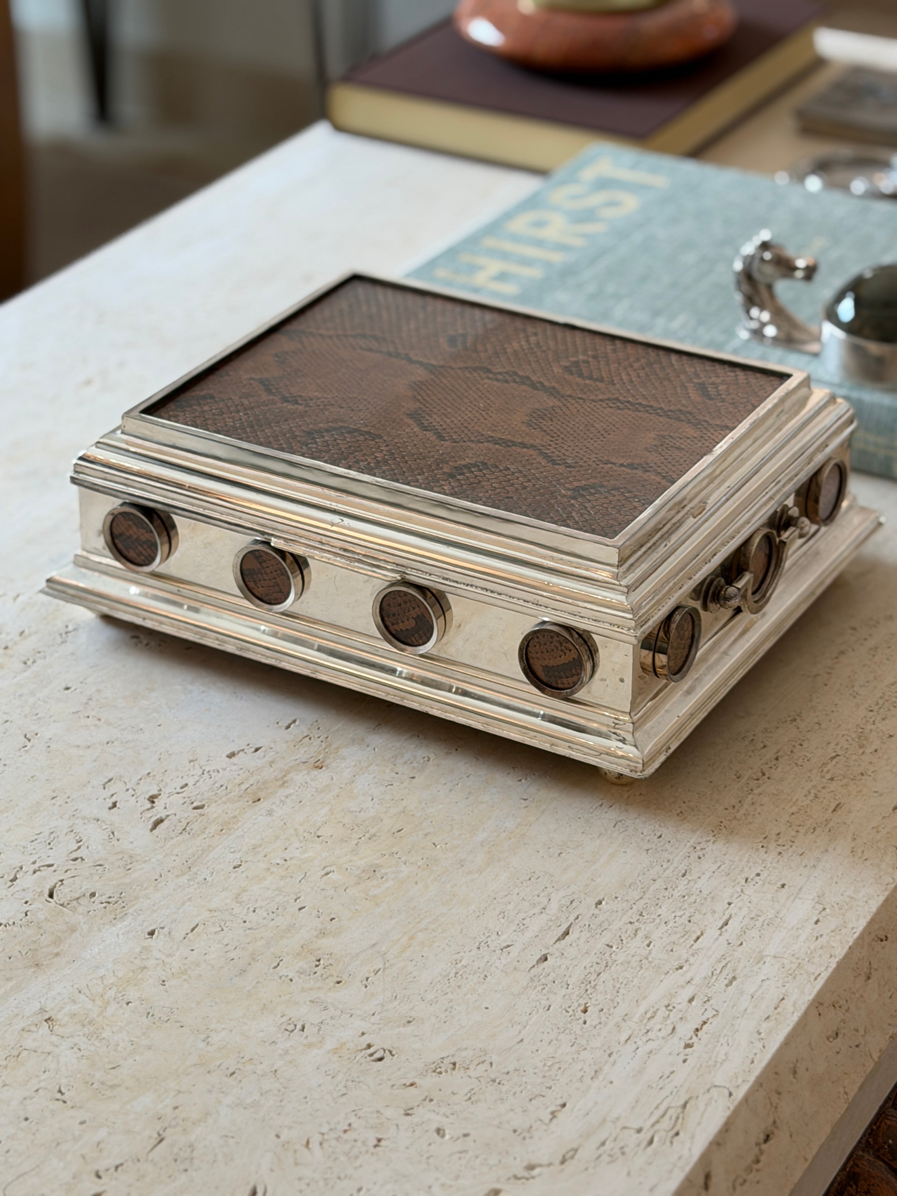 Dunhill Snakeskin &amp; Silver Plated Playing Card Box