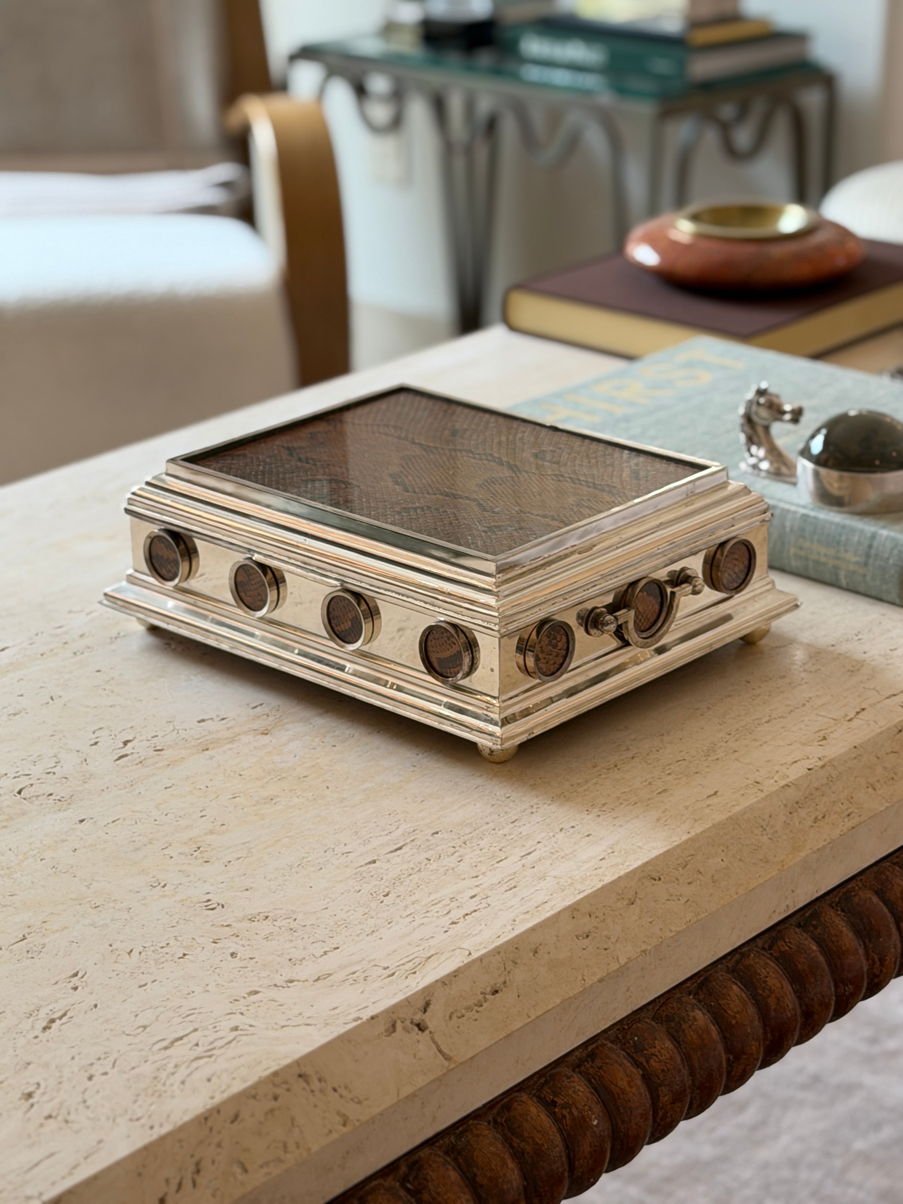 Dunhill Snakeskin &amp; Silver Plated Playing Card Box