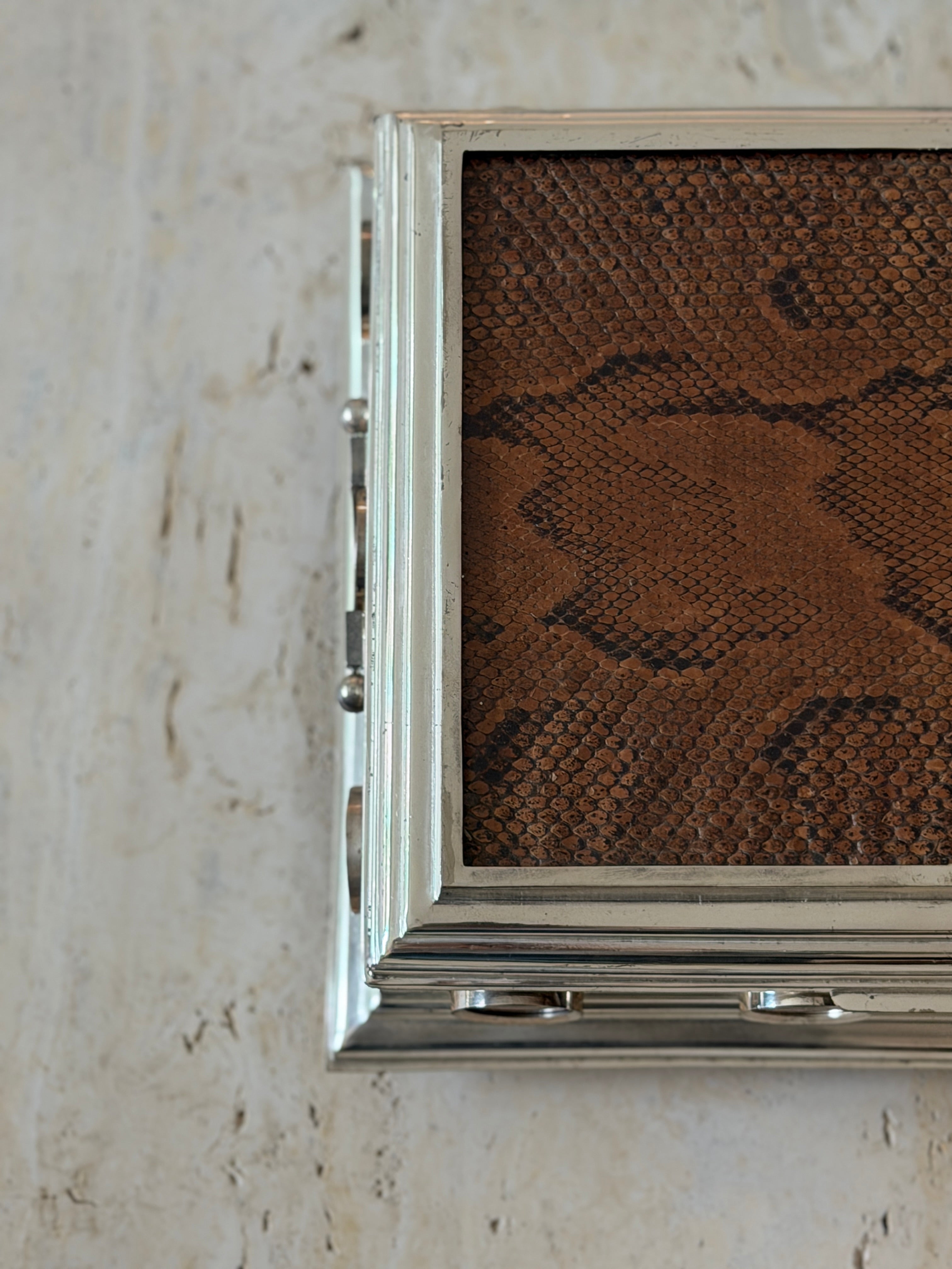 Dunhill Snakeskin &amp; Silver Plated Playing Card Box