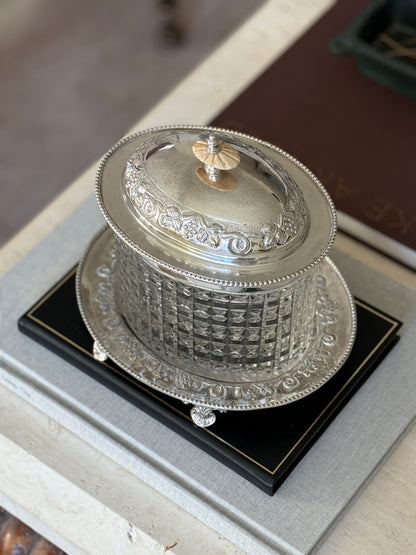 Edwardian Cut Glass &amp; Silver Plated Biscuit Barrel Box on Stand – c. 1900 | Collectors Gene