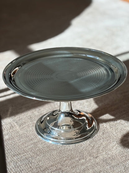 Engine Turned Pedestal Cake Stand 12&quot; - England c. 1960 | Collectors Gene