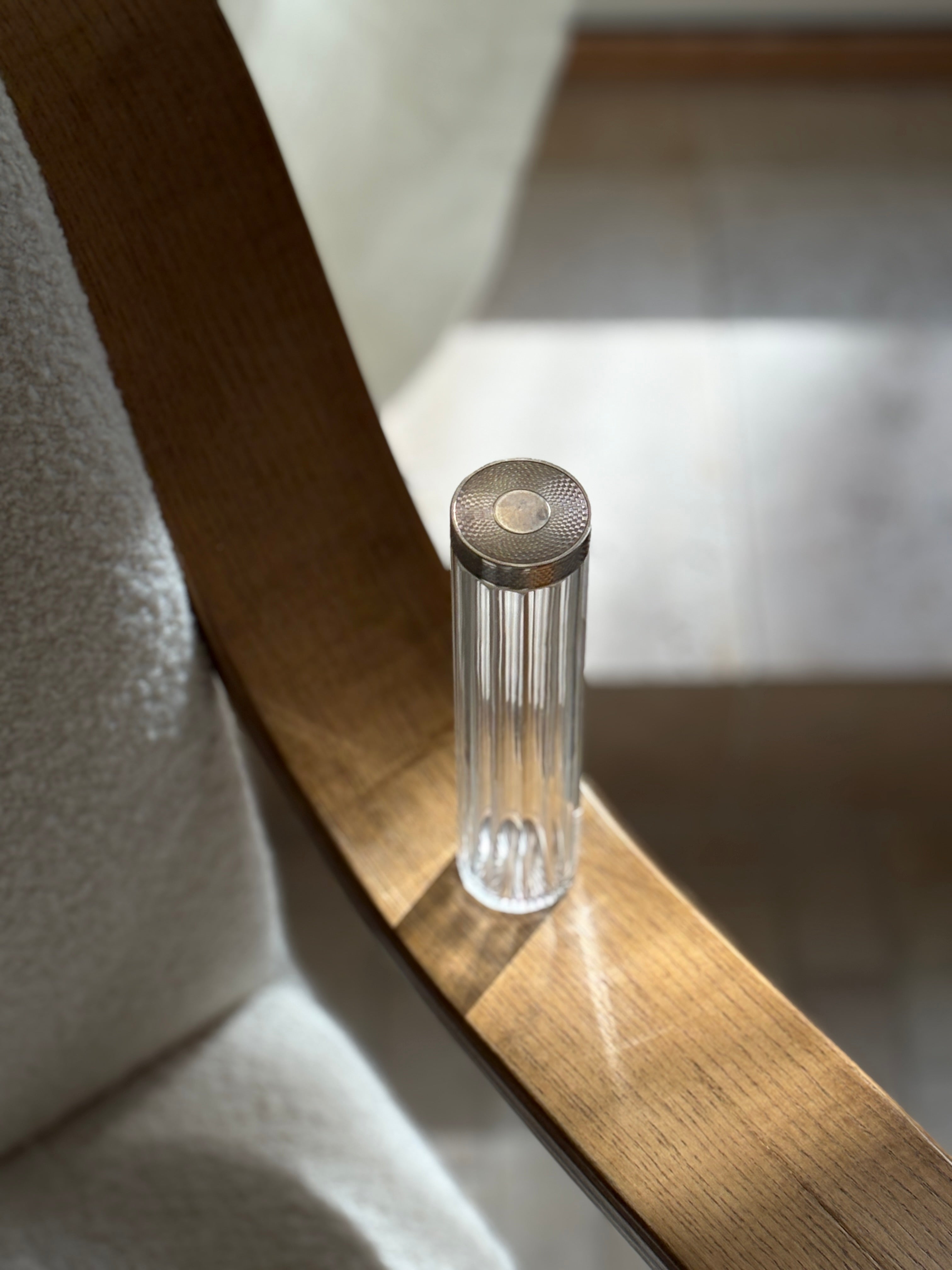 Engine Turned Silver &amp; Faceted Glass Dresser Vanity Bottle | Collectors Gene