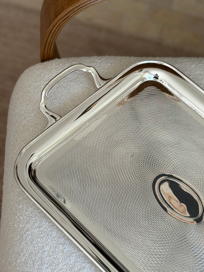 English Hotel Silver Engine Turned Vintage Tray | Collectors Gene