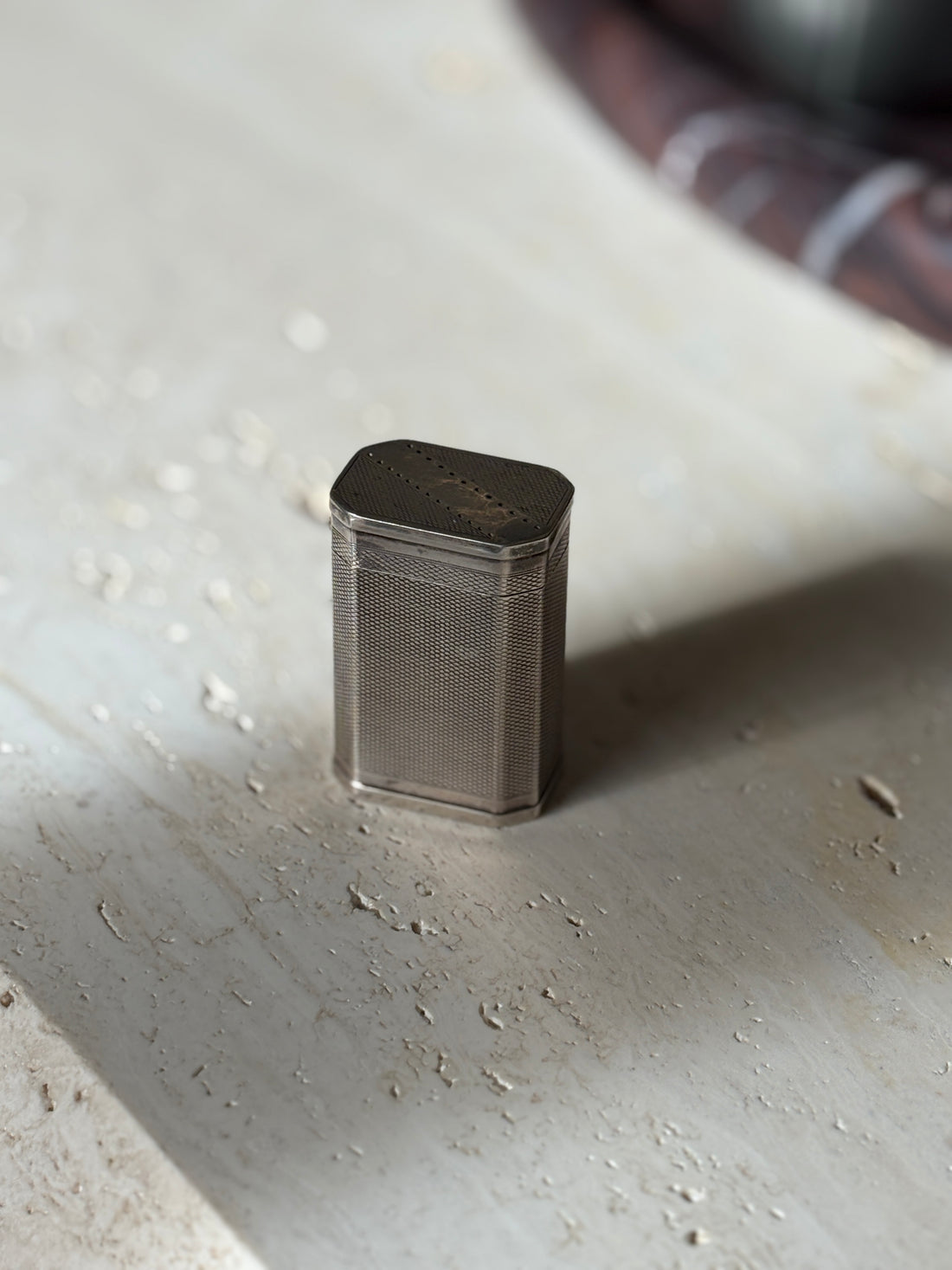 English Sterling Silver &amp; Engine Turned Lidded Container Box by Fred H. Adams &amp; Holman - Birmingham | Collectors Gene