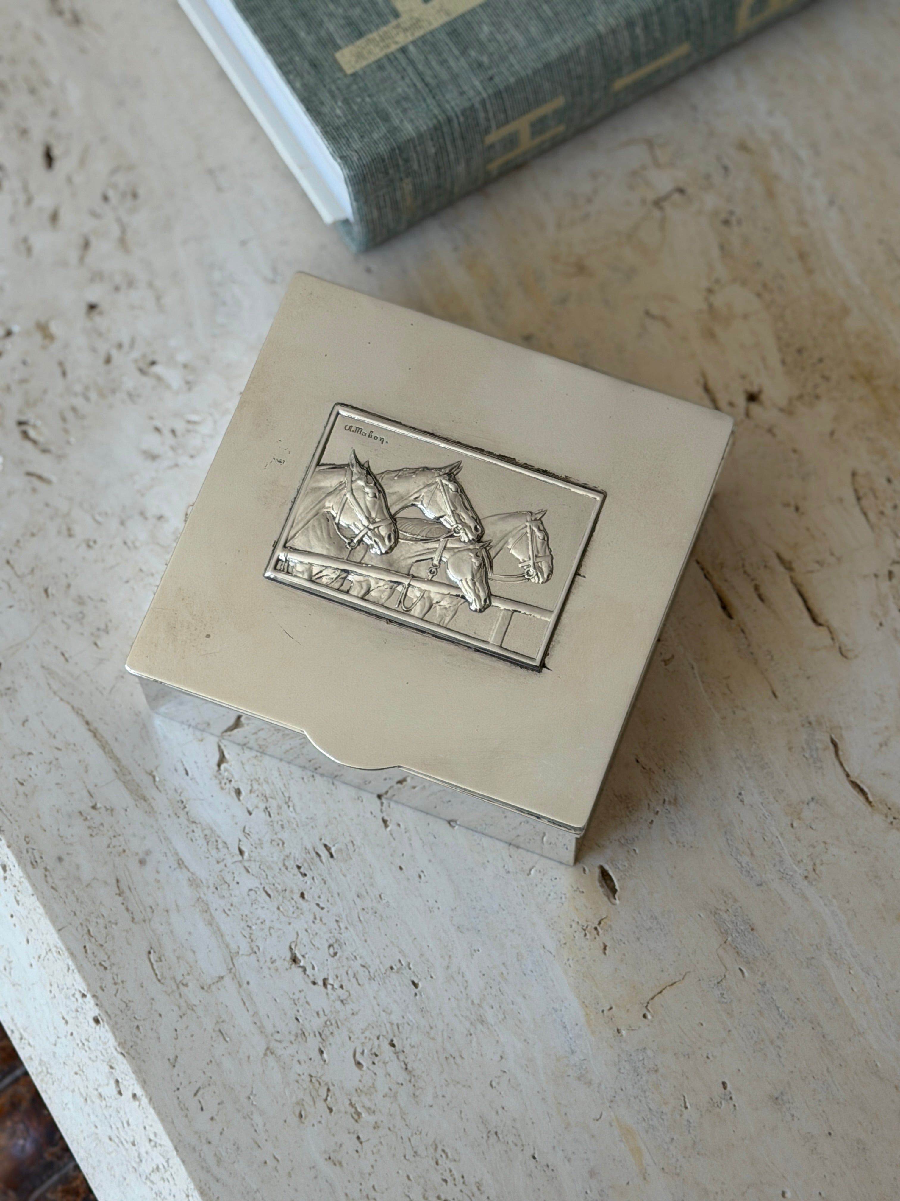 Equestrian Box in Silver Plate with Horse Motif c.1950 | Collectors Gene