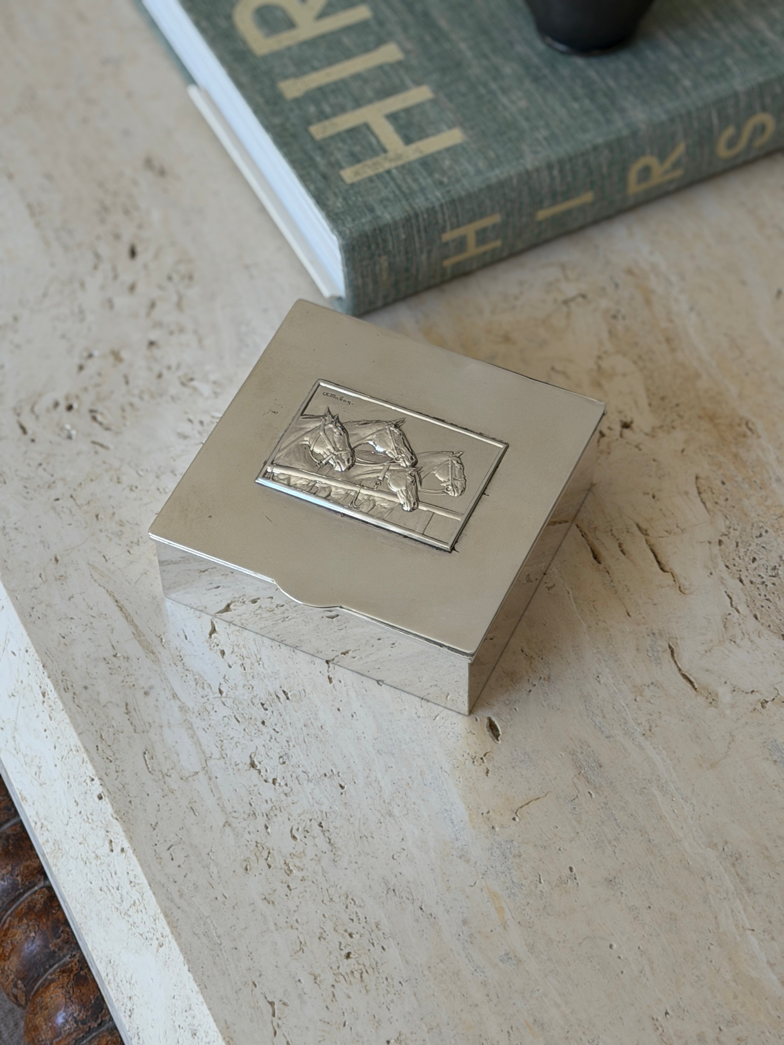 Equestrian Box in Silver Plate with Horse Motif c.1950 | Collectors Gene