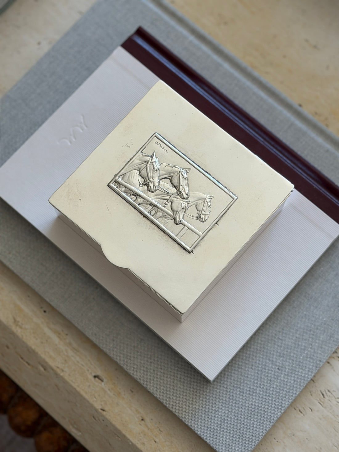 Equestrian Box in Silver Plate with Horse Motif c.1950 | Collectors Gene