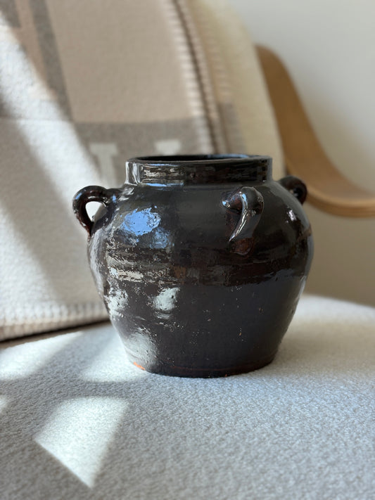 Espresso Brown Glazed Clay Pot with Sculptural Handles | Collectors Gene Collectibles