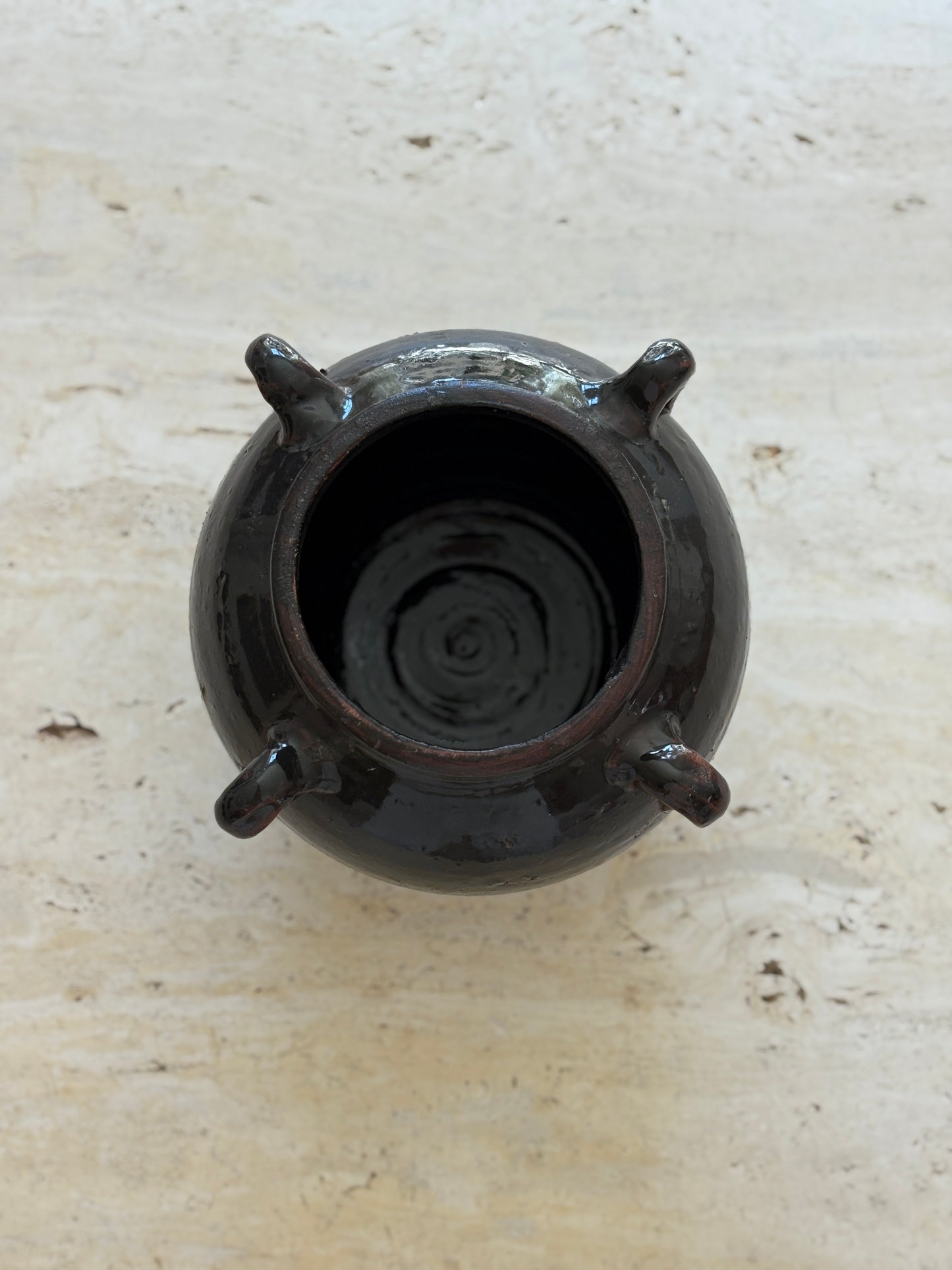 Espresso Brown Glazed Clay Pot with Sculptural Handles | Collectors Gene Collectibles