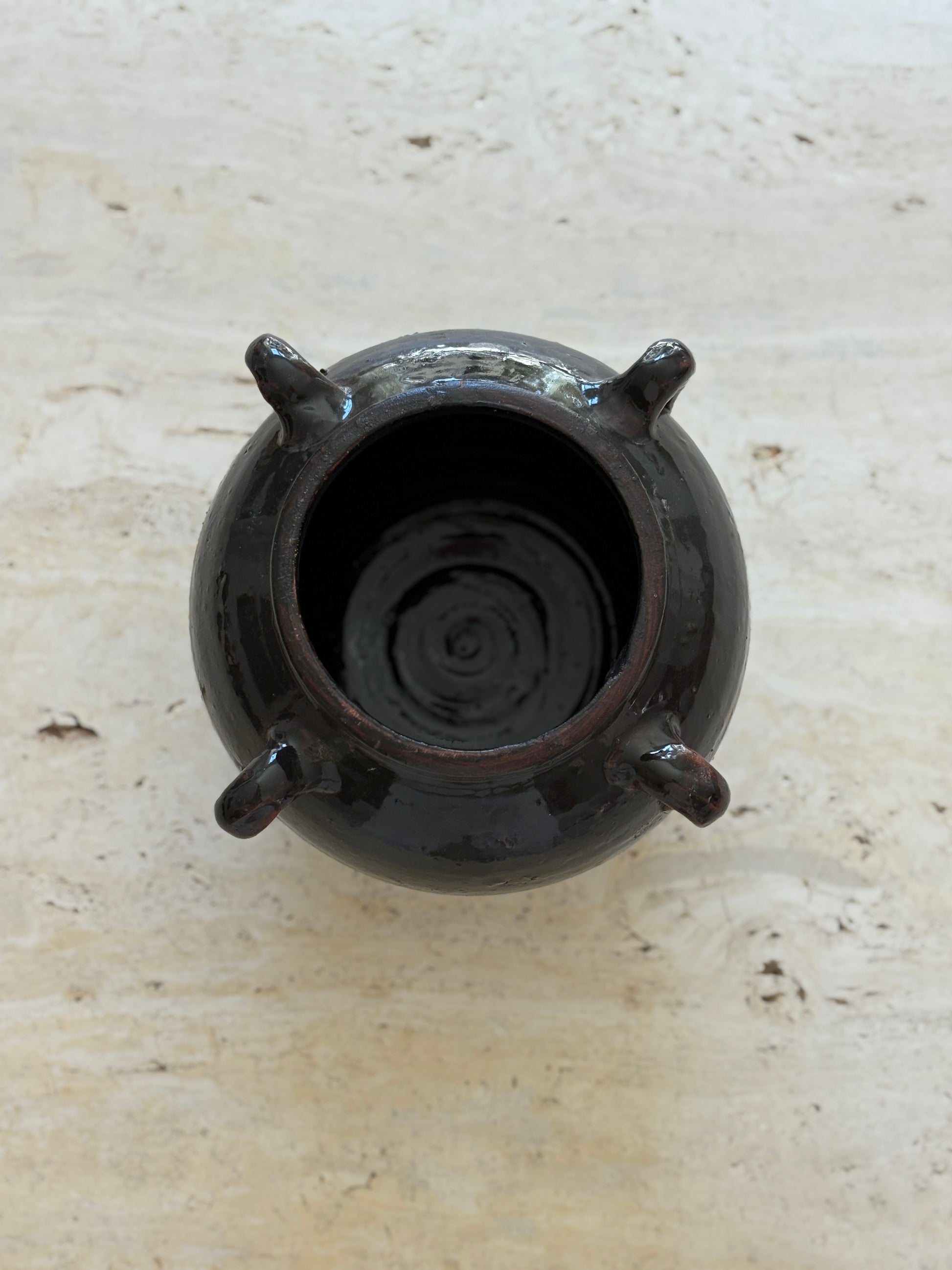 Espresso Brown Glazed Clay Pot with Sculptural Handles | Collectors Gene Collectibles