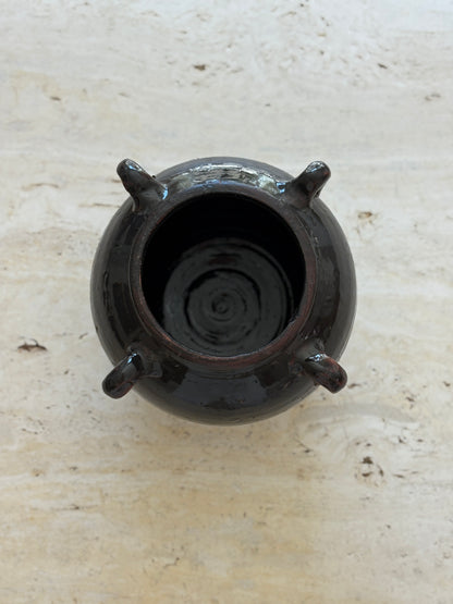 Espresso Brown Glazed Clay Pot with Sculptural Handles | Collectors Gene Collectibles