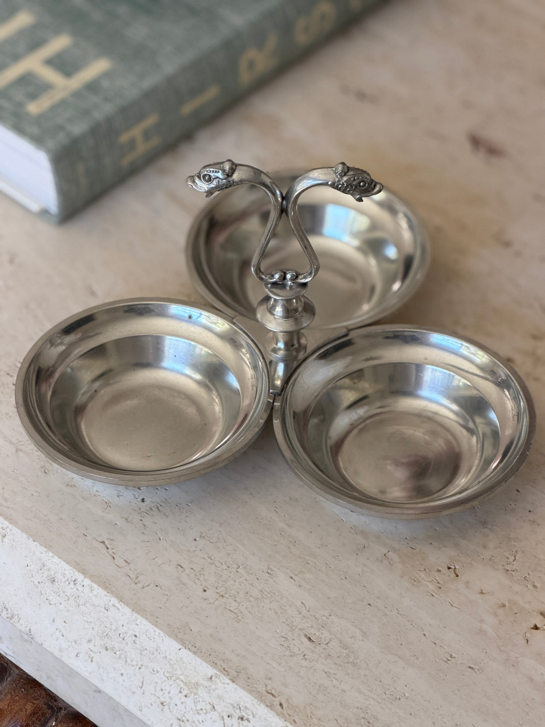 Etains Du Manoir Pewter 3-Bowl Hors d Oeuvres Serving Dish | Collectors Gene