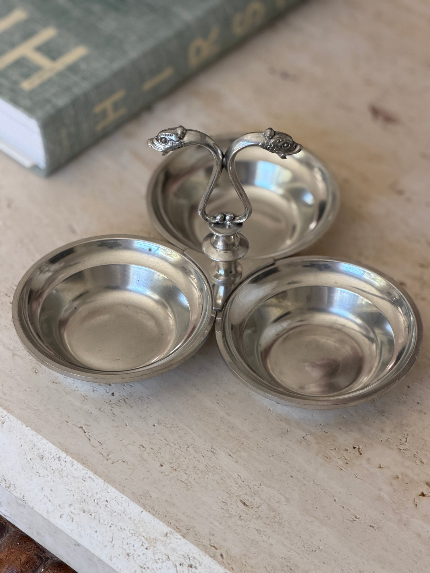 Etains Du Manoir Pewter 3-Bowl Hors d Oeuvres Serving Dish | Collectors Gene